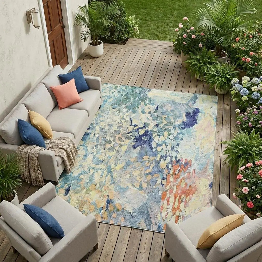 10' X 14' Blue And Pewter Abstract Washable Indoor Outdoor Area Rug Homeroots Outdoor