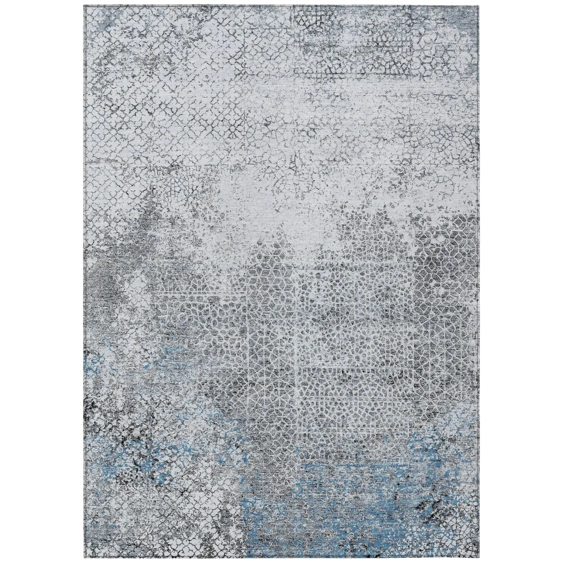10' X 14' Blue And Pewter Abstract Washable Indoor Outdoor Area Rug Homeroots Outdoor