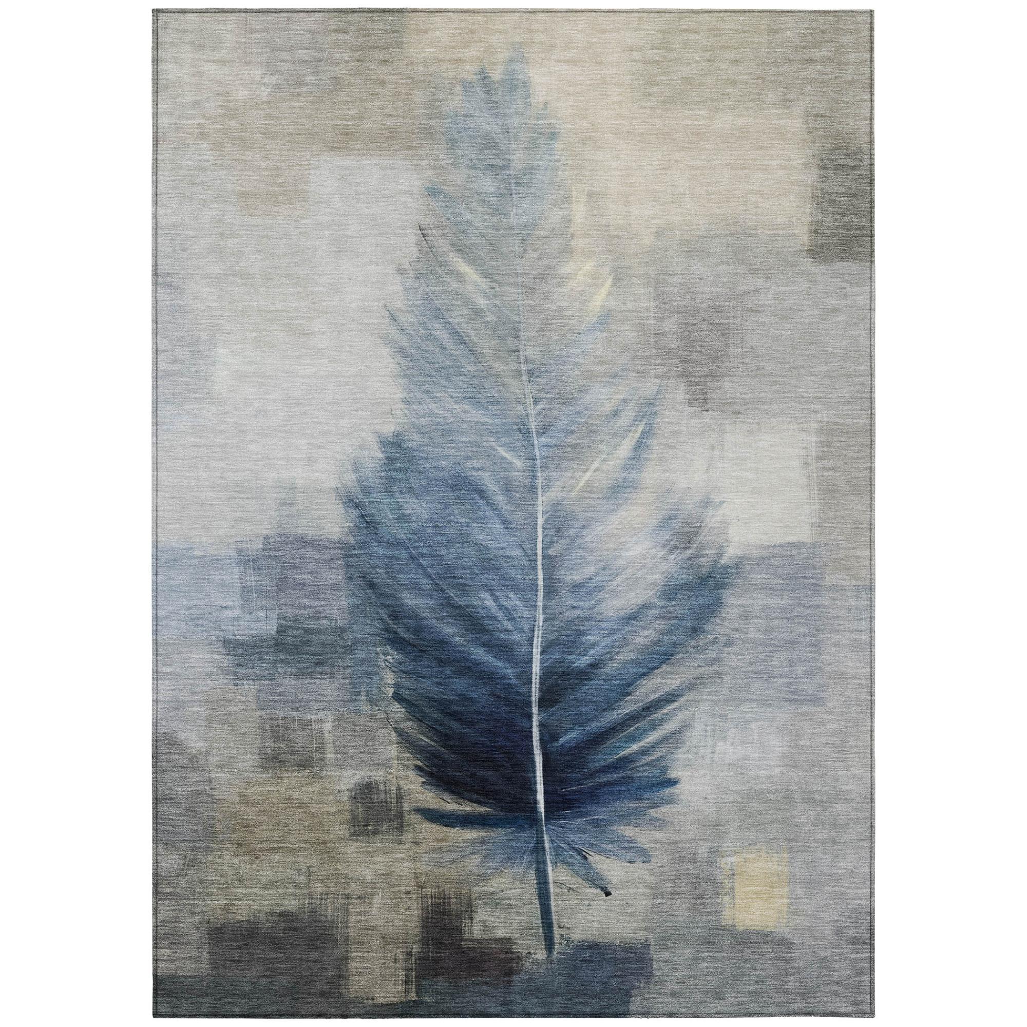 10' X 14' Blue And Pewter Botanical Leaves Washable Indoor Outdoor Area Rug Homeroots Outdoor