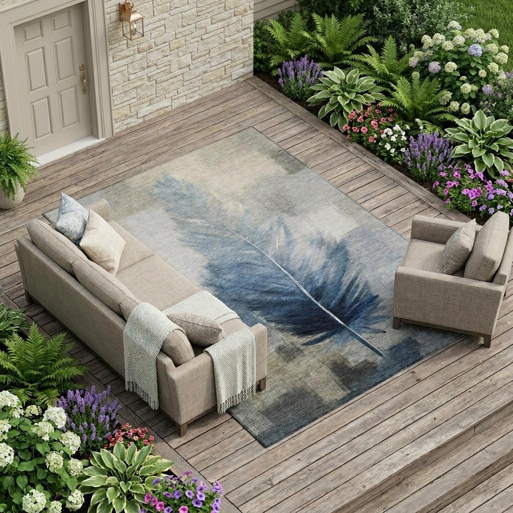10' X 14' Blue And Pewter Botanical Leaves Washable Indoor Outdoor Area Rug Homeroots Outdoor