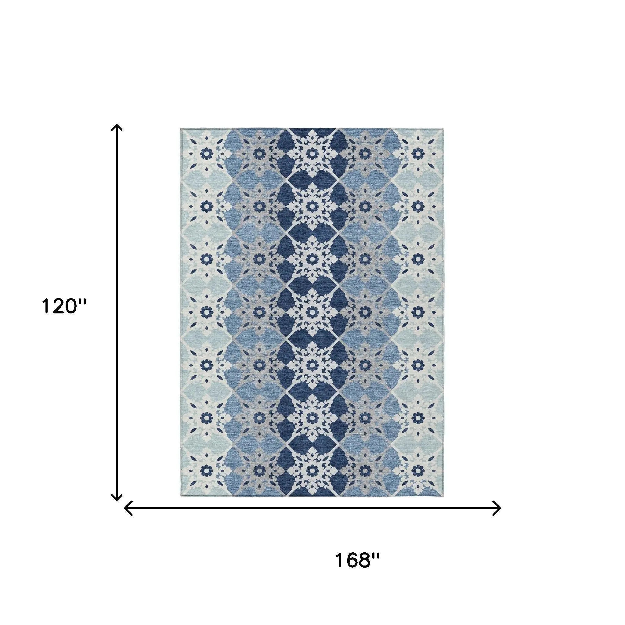 10' X 14' Blue And Pewter Floral Medallion Washable Indoor Outdoor Area Rug Homeroots Outdoor