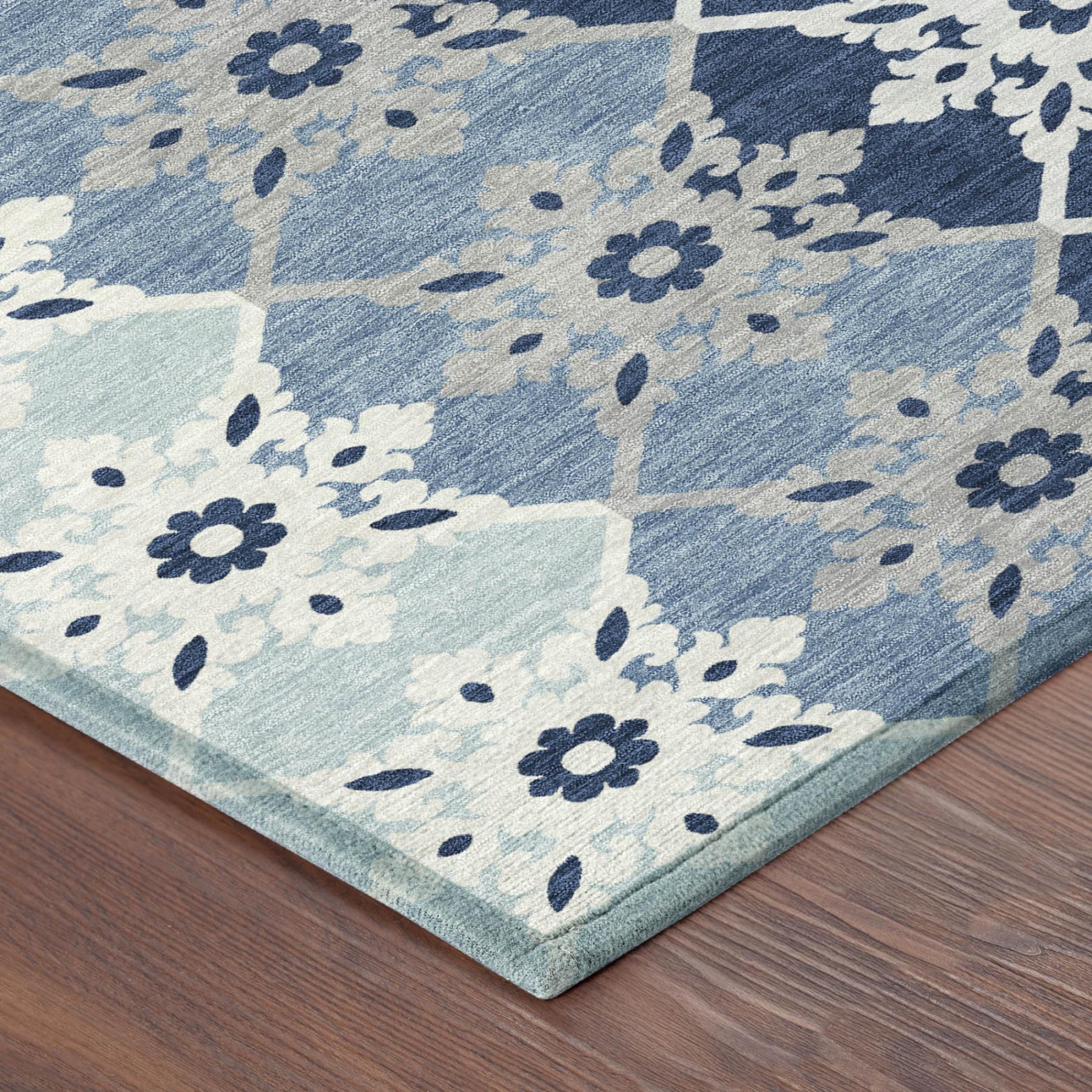 10' X 14' Blue And Pewter Floral Medallion Washable Indoor Outdoor Area Rug Homeroots Outdoor