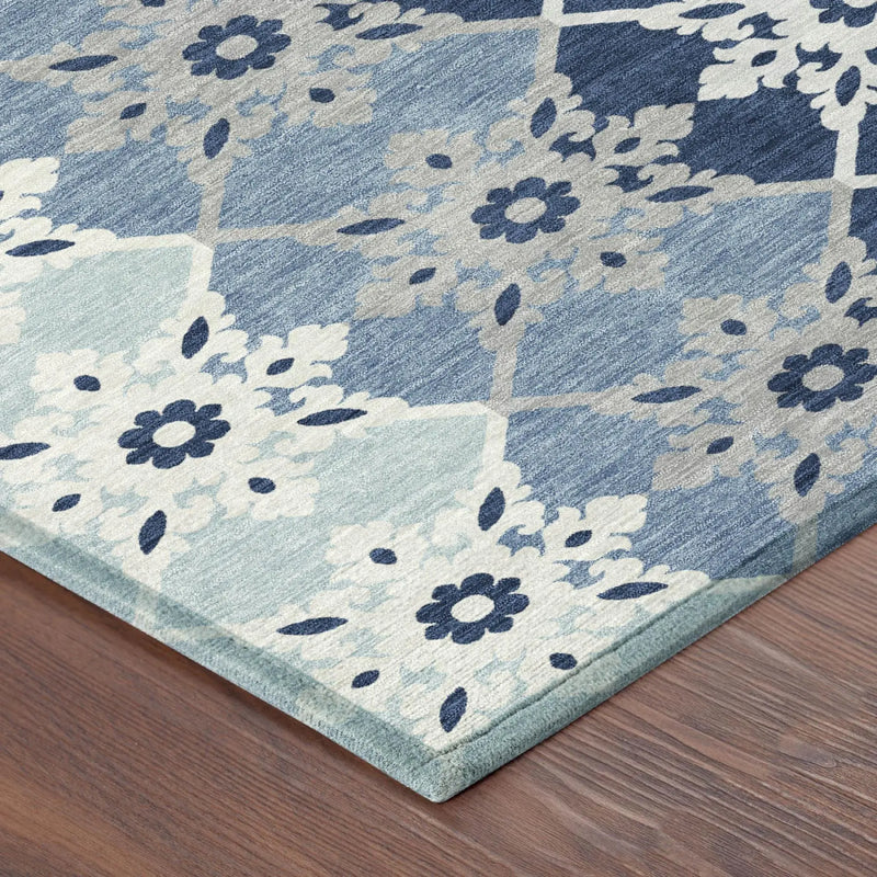 10' X 14' Blue And Pewter Floral Medallion Washable Indoor Outdoor Area Rug Homeroots Outdoor