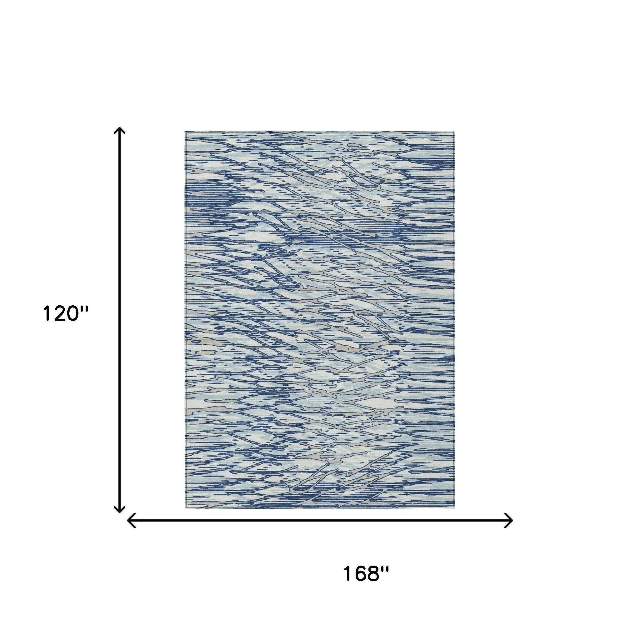 10' X 14' Blue And Silver Abstract Washable Indoor Outdoor Area Rug Homeroots Outdoor