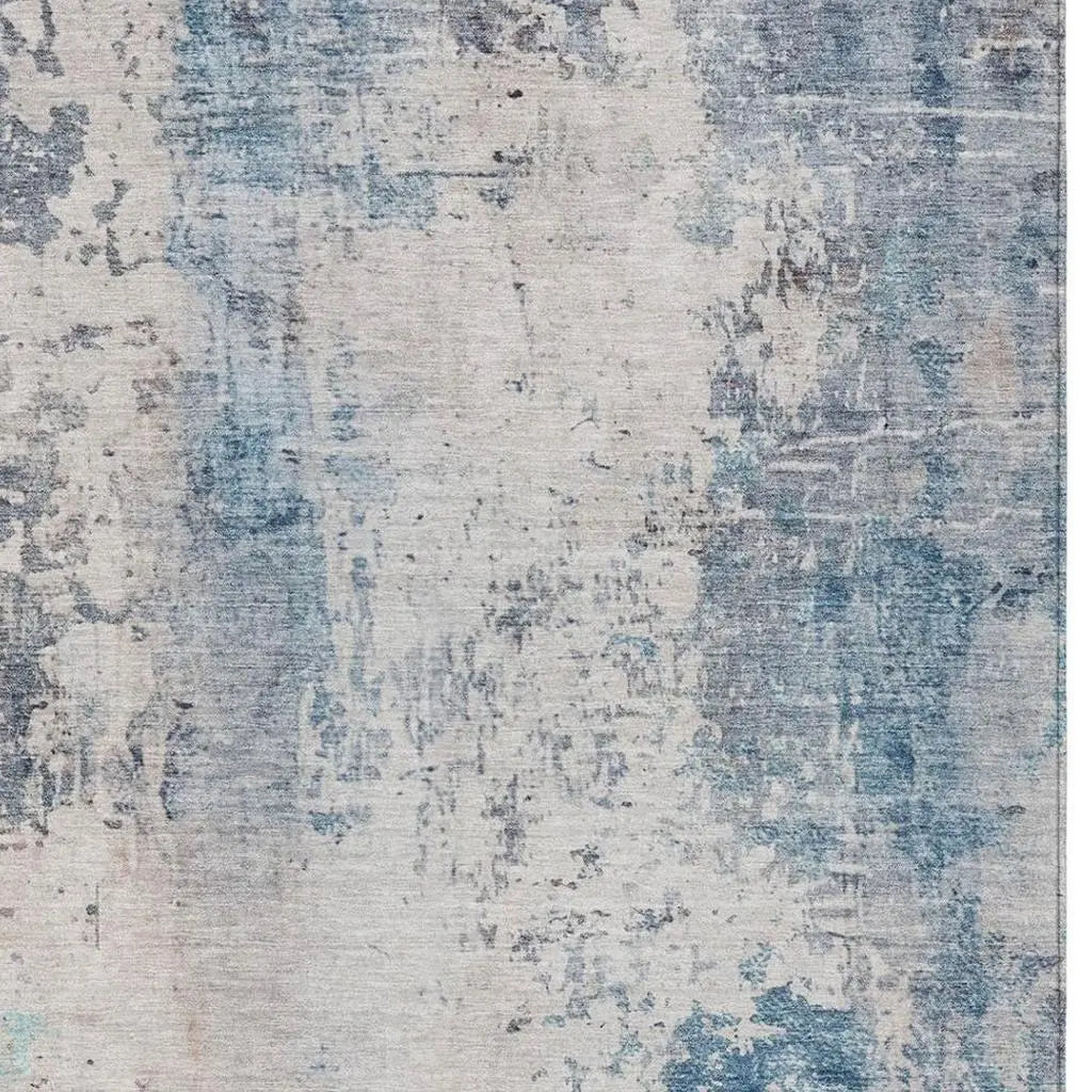 10' X 14' Blue And Silver Abstract Washable Indoor Outdoor Area Rug Homeroots Outdoor