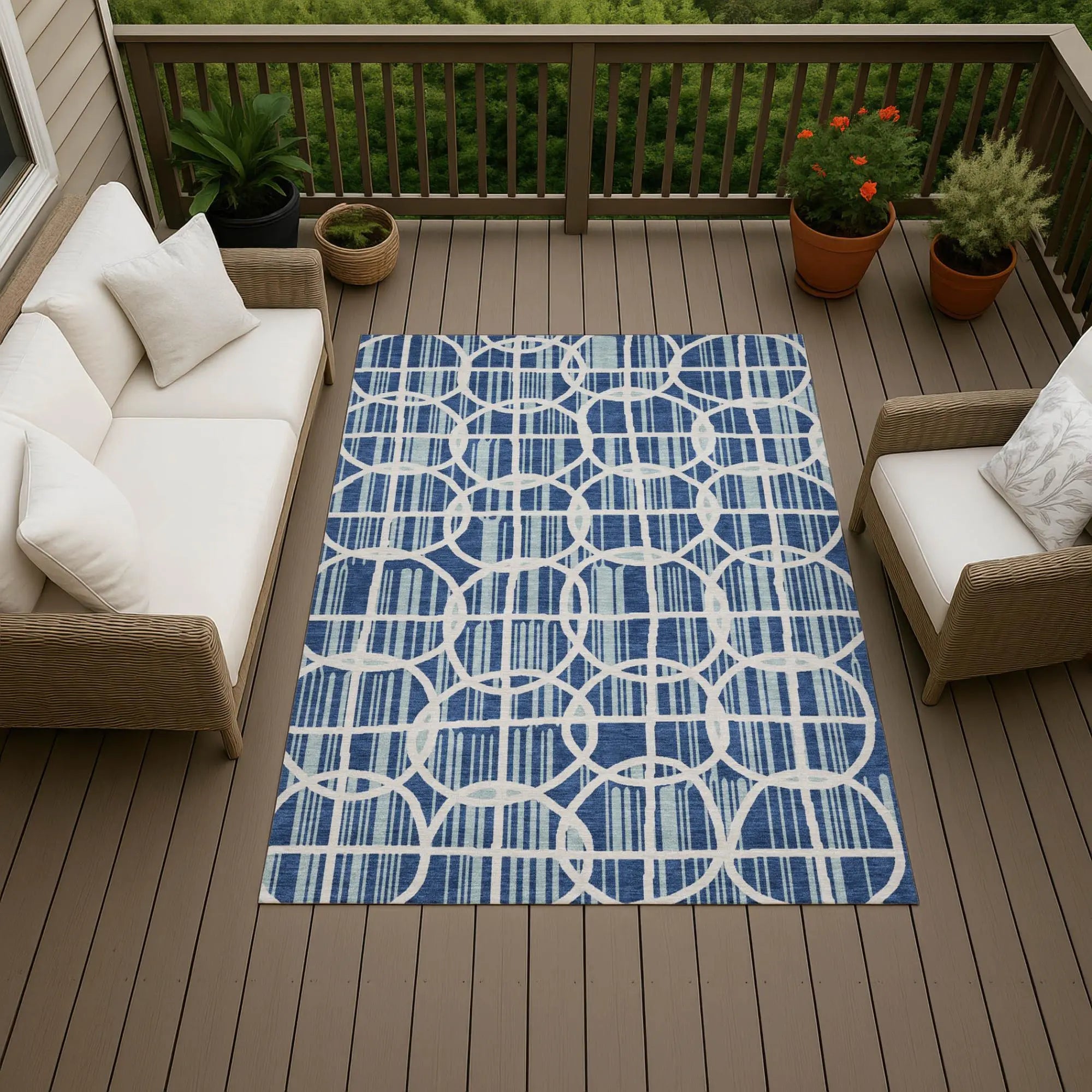 10' X 14' Blue And Silver Geometric Washable Indoor Outdoor Area Rug Homeroots Outdoor