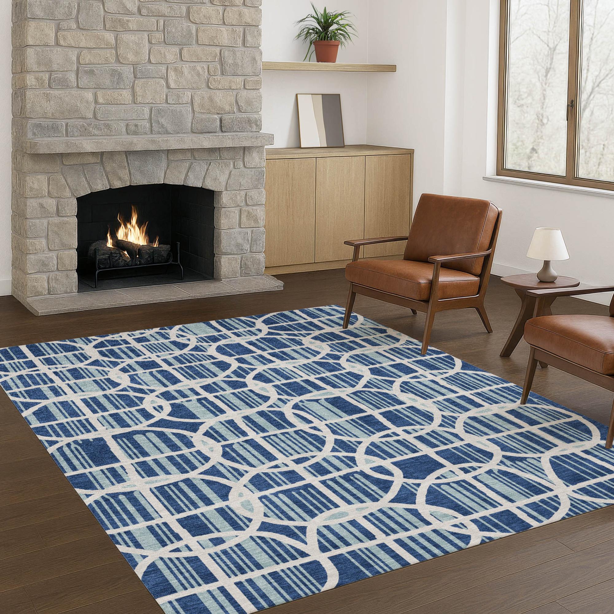 10' X 14' Blue And Silver Geometric Washable Indoor Outdoor Area Rug Homeroots Outdoor