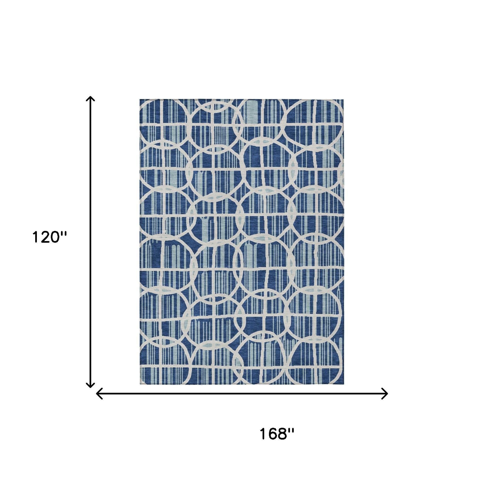 10' X 14' Blue And Silver Geometric Washable Indoor Outdoor Area Rug Homeroots Outdoor