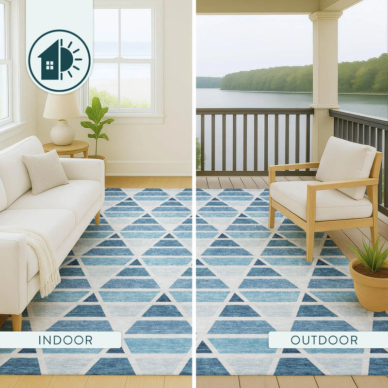 10' X 14' Blue And Silver Geometric Washable Indoor Outdoor Area Rug Homeroots Outdoor