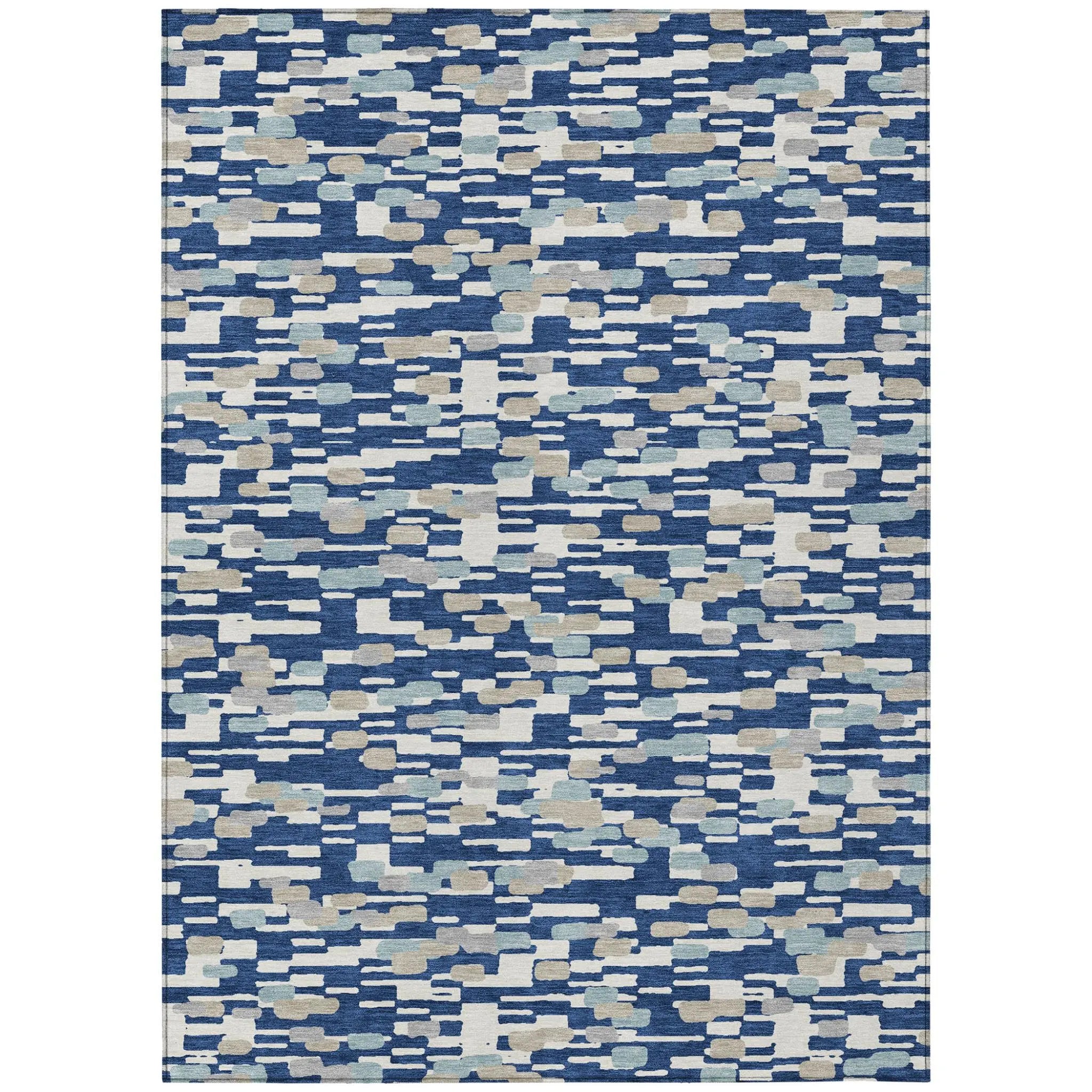 10' X 14' Blue And Silver Geometric Washable Indoor Outdoor Area Rug Homeroots Outdoor
