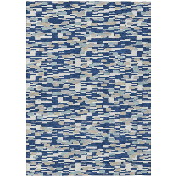10' X 14' Blue And Silver Geometric Washable Indoor Outdoor Area Rug Homeroots Outdoor
