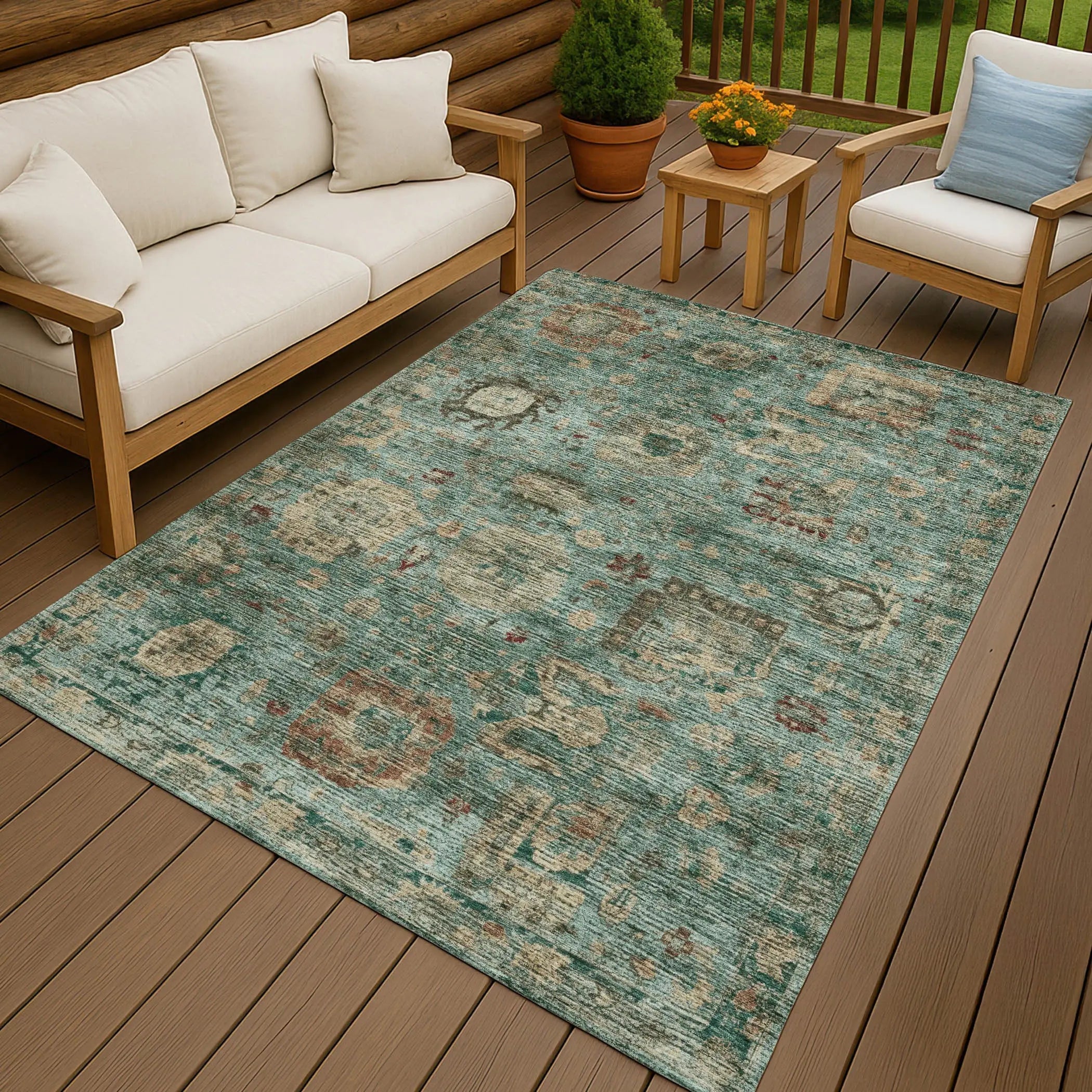10' X 14' Blue And Teal Blue Abstract Washable Indoor Outdoor Area Rug Homeroots Outdoor