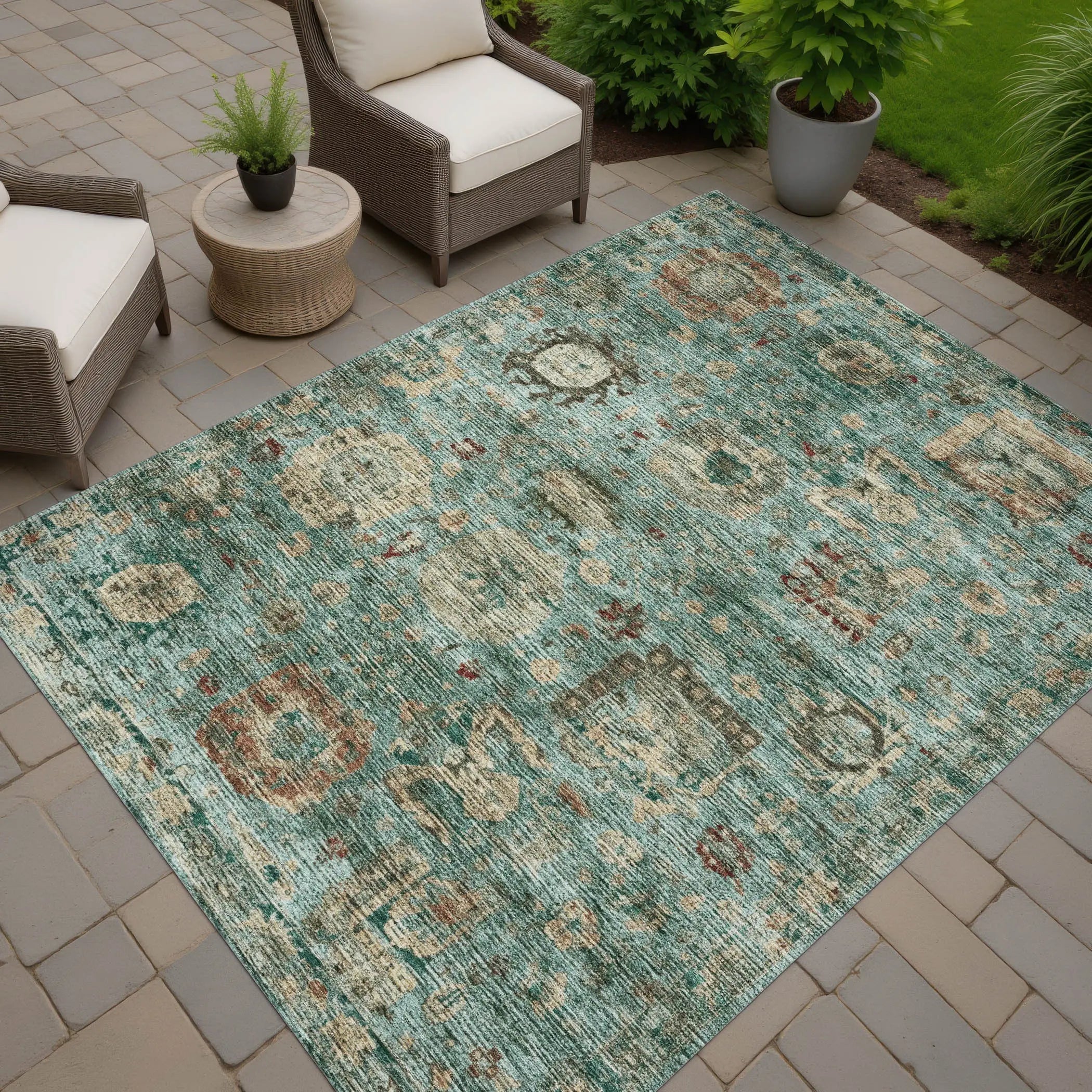10' X 14' Blue And Teal Blue Abstract Washable Indoor Outdoor Area Rug Homeroots Outdoor
