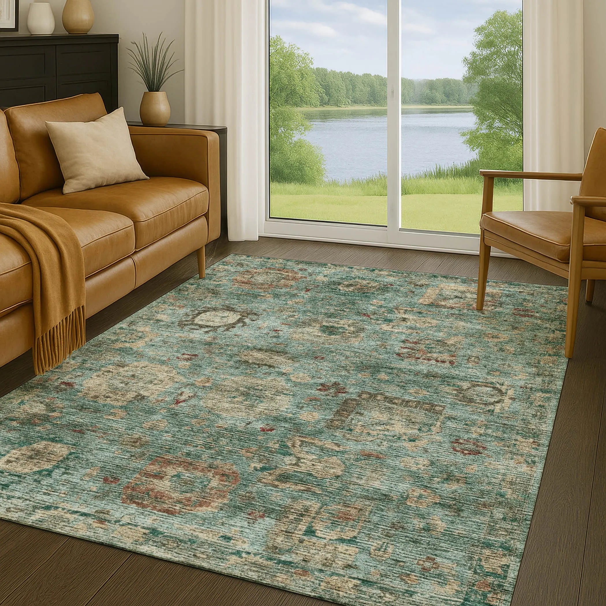 10' X 14' Blue And Teal Blue Abstract Washable Indoor Outdoor Area Rug Homeroots Outdoor