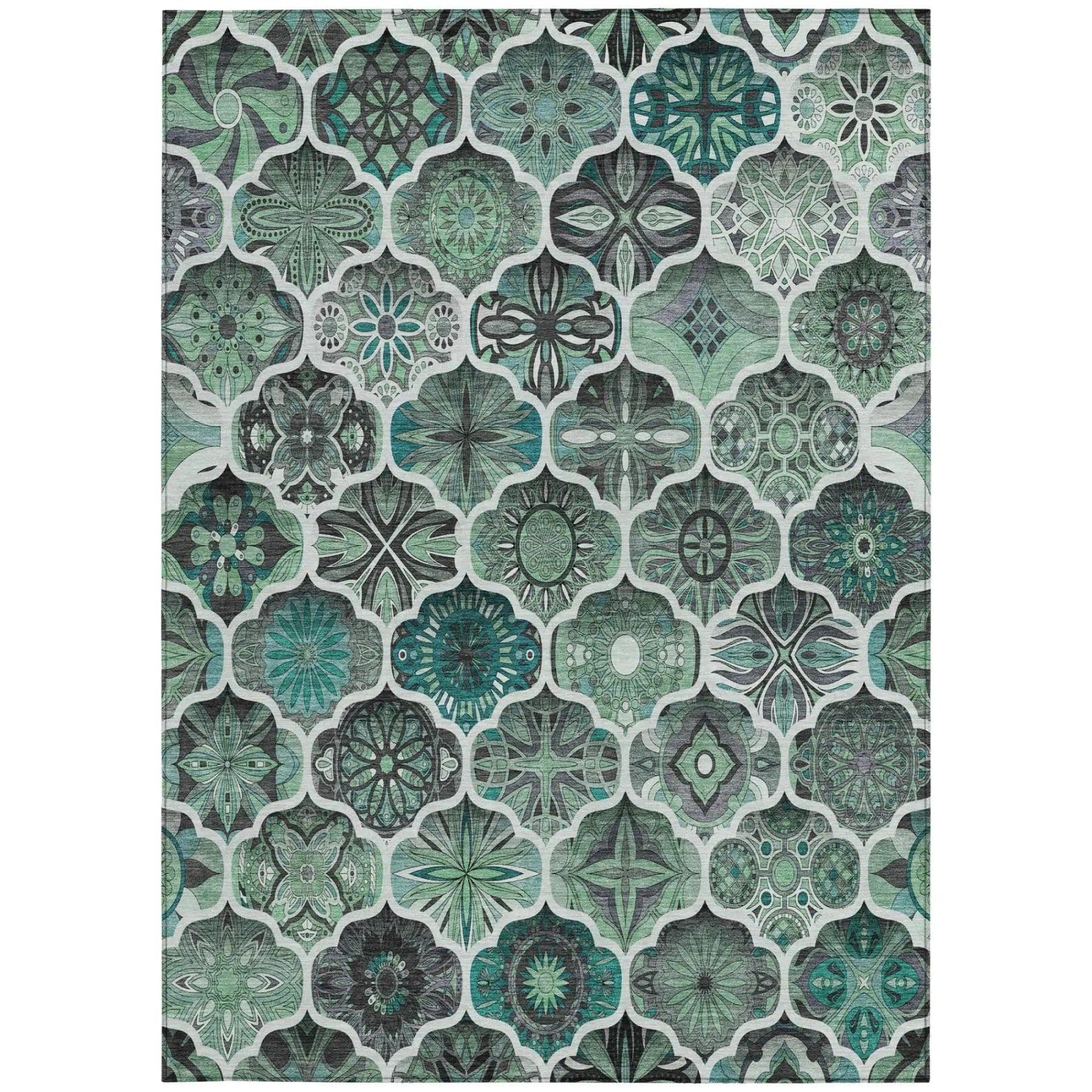 10' X 14' Blue And Teal Blue Ogee Washable Indoor Outdoor Area Rug Homeroots Outdoor