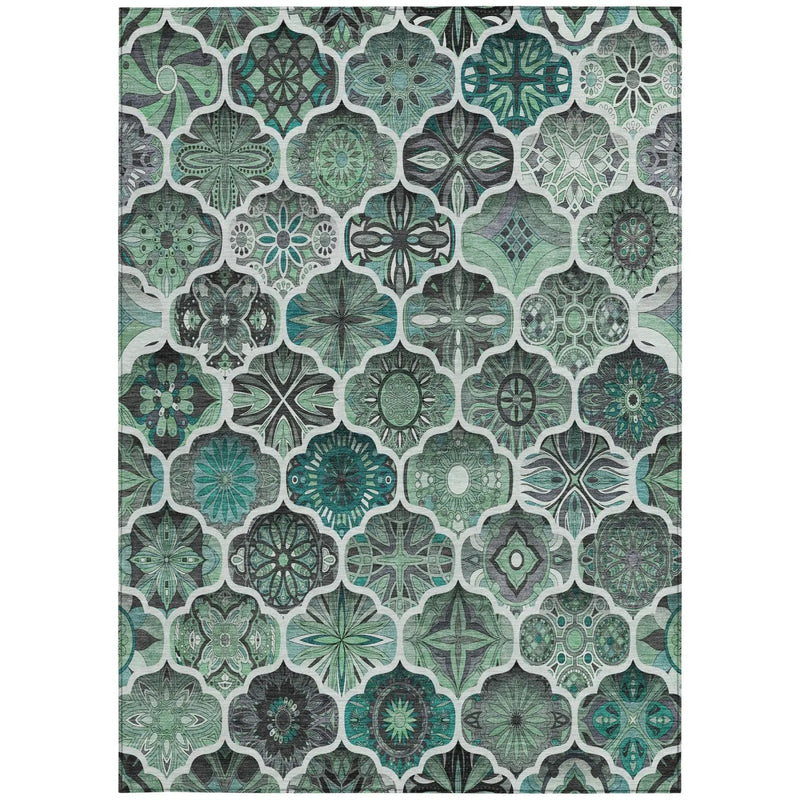 10' X 14' Blue And Teal Blue Ogee Washable Indoor Outdoor Area Rug Homeroots Outdoor
