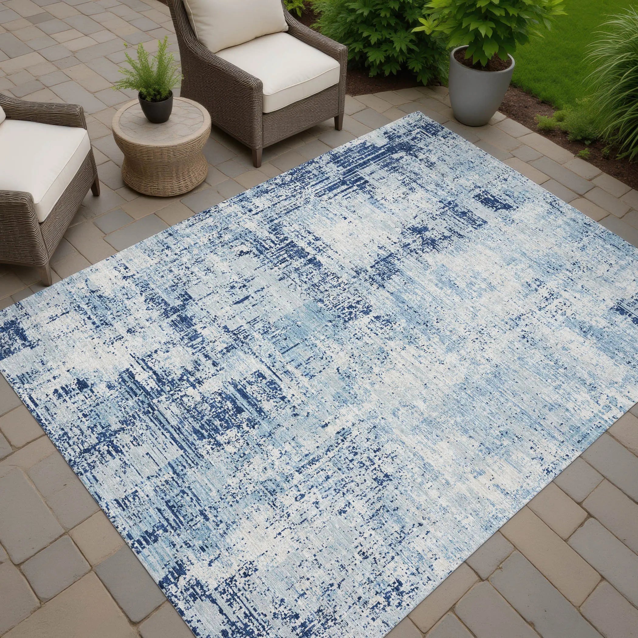 10' X 14' Blue And Wheat Abstract Washable Indoor Outdoor Area Rug Homeroots Outdoor