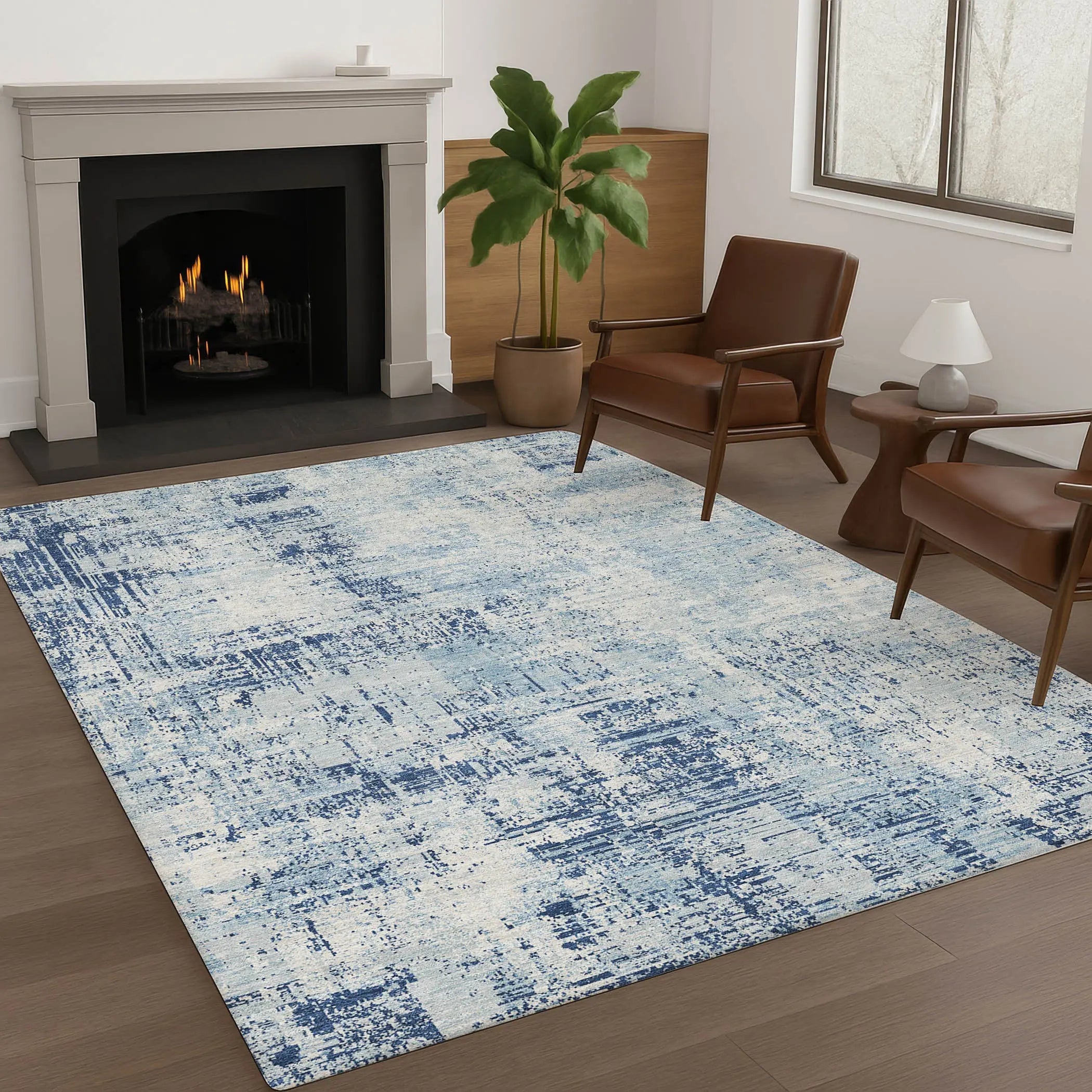 10' X 14' Blue And Wheat Abstract Washable Indoor Outdoor Area Rug Homeroots Outdoor