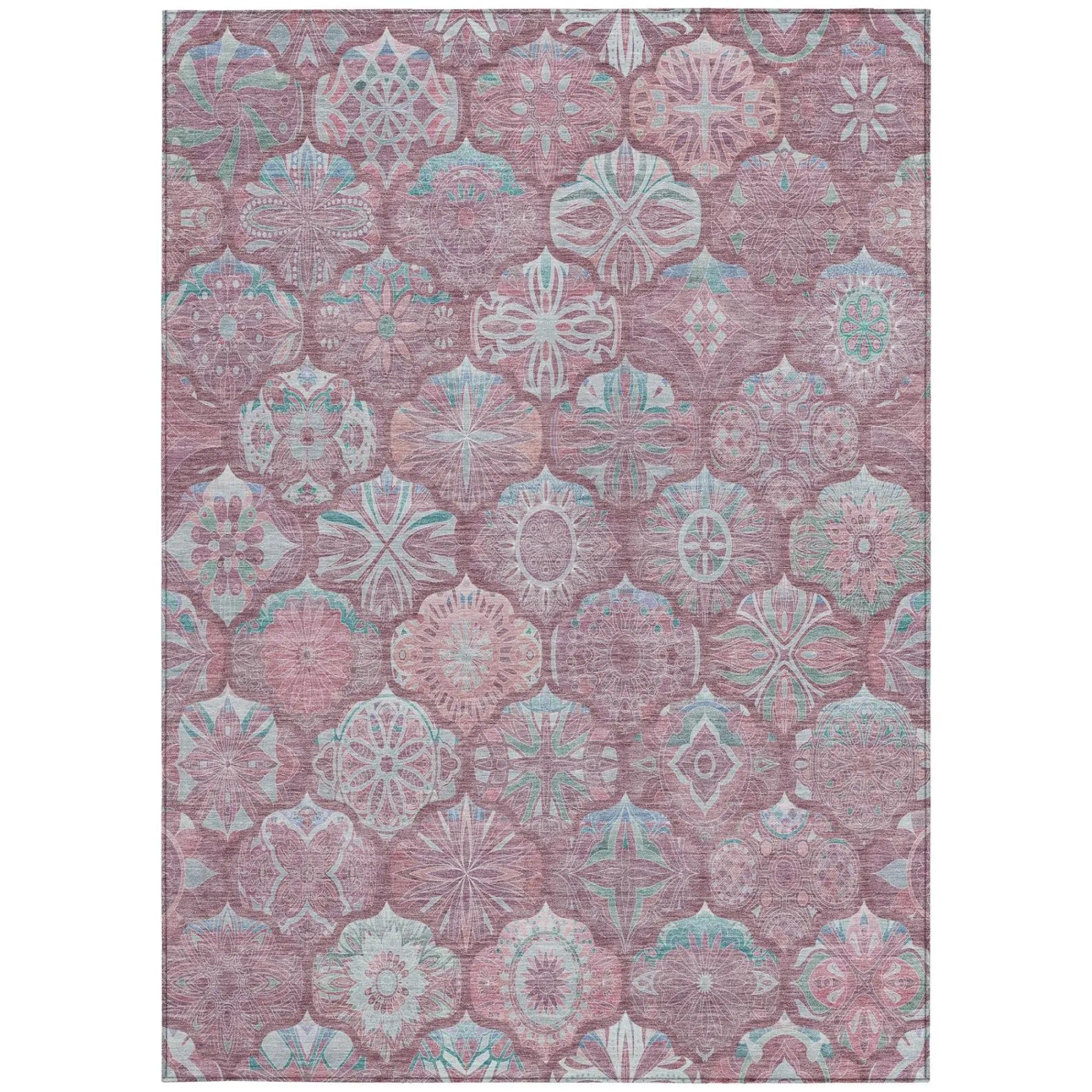 10' X 14' Blush And Pink Ogee Washable Indoor Outdoor Area Rug Homeroots Outdoor