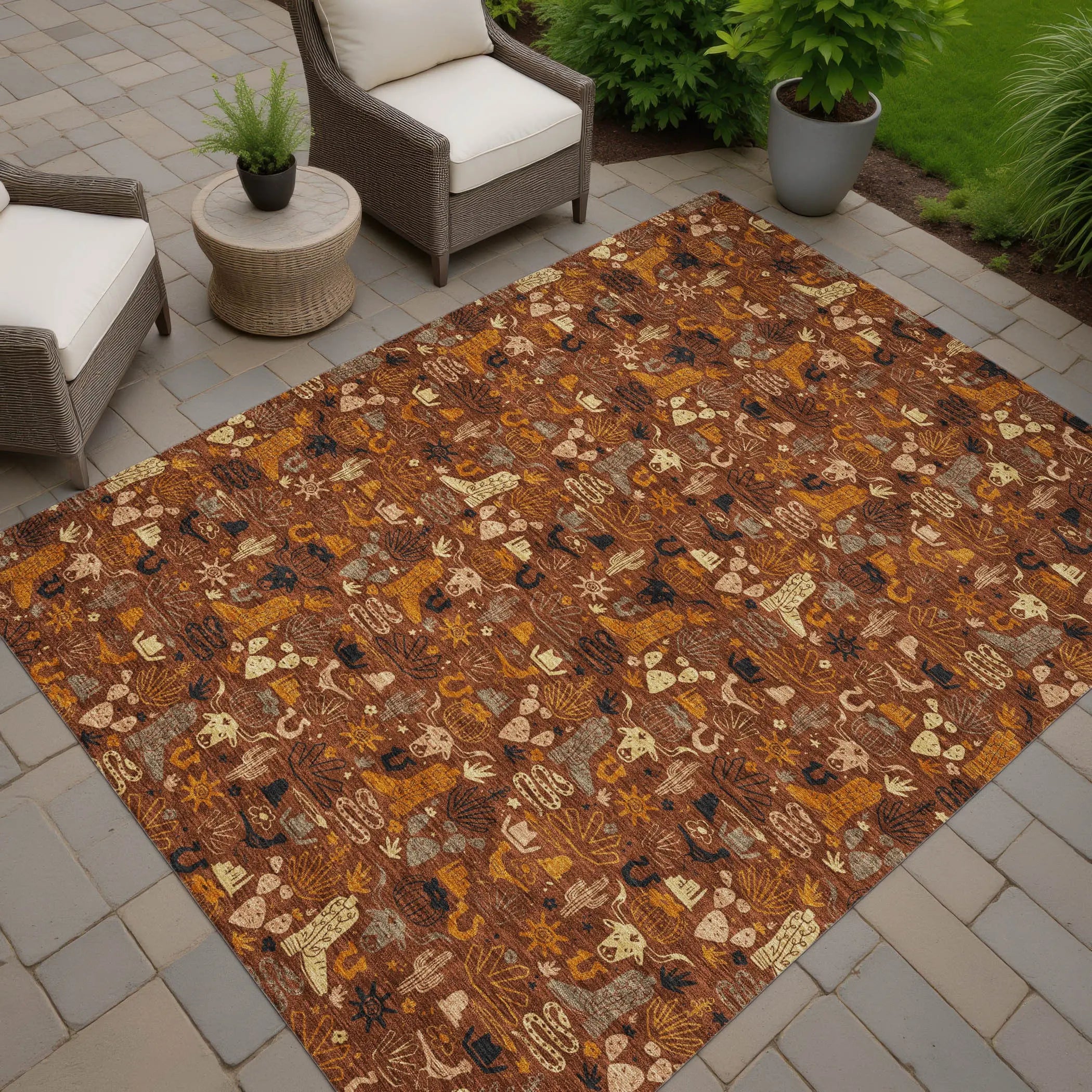 10' X 14' Brick Red And Red Stars Washable Indoor Outdoor Area Rug Homeroots Outdoor