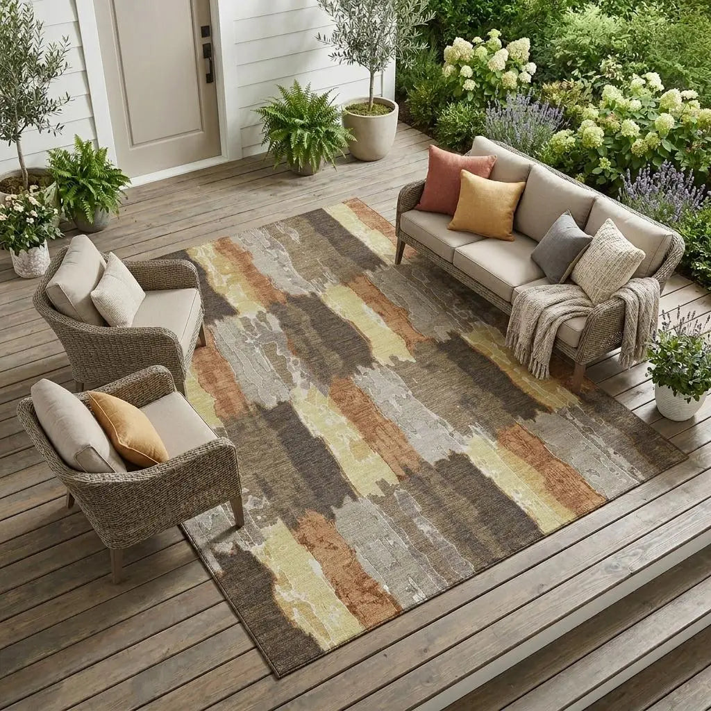 10' X 14' Brown And Beige Abstract Washable Indoor Outdoor Area Rug Homeroots Outdoor