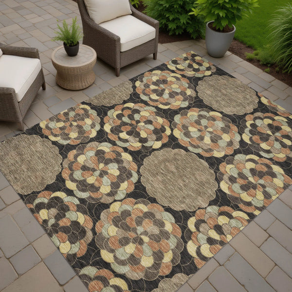 10' X 14' Brown And Beige Floral Washable Indoor Outdoor Area Rug Homeroots Outdoor