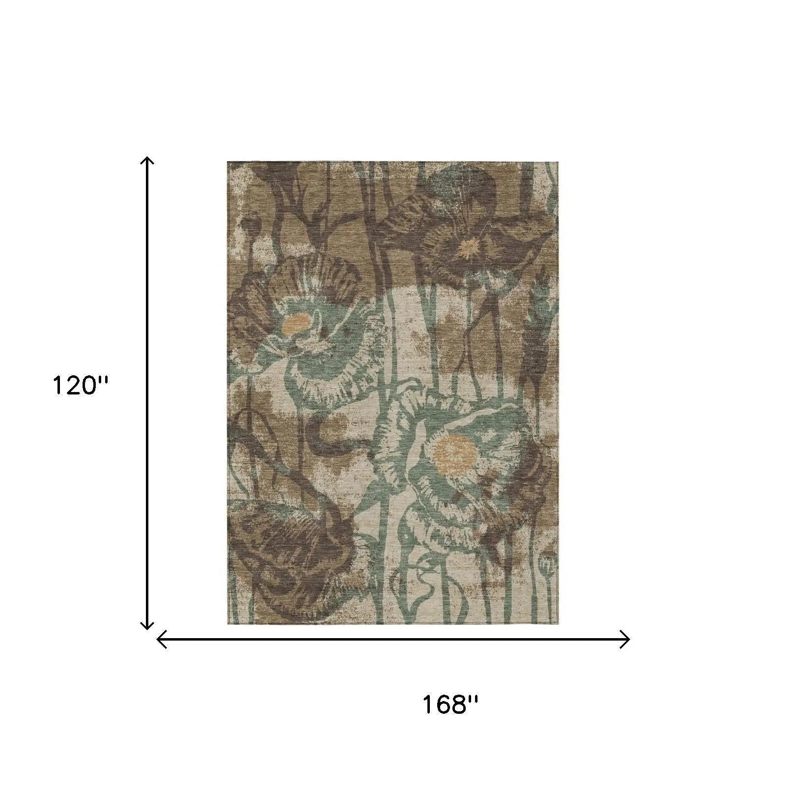 10' X 14' Brown And Beige Floral Washable Indoor Outdoor Area Rug Homeroots Outdoor