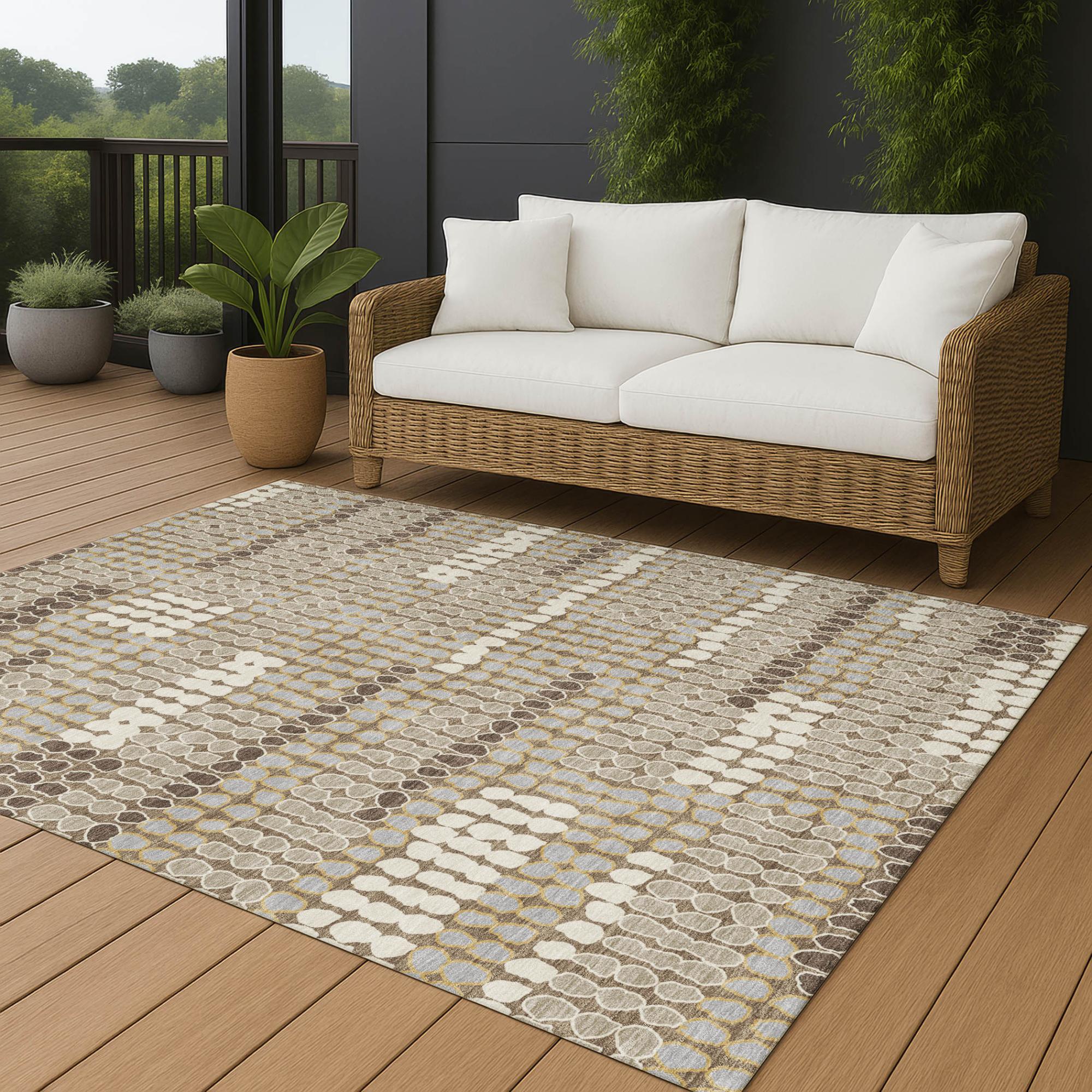 10' X 14' Brown And Beige Geometric Washable Indoor Outdoor Area Rug Homeroots Outdoor