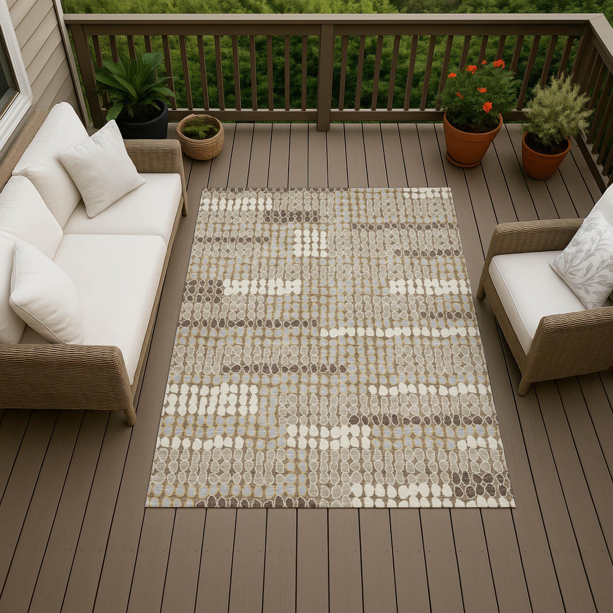 10' X 14' Brown And Beige Geometric Washable Indoor Outdoor Area Rug Homeroots Outdoor