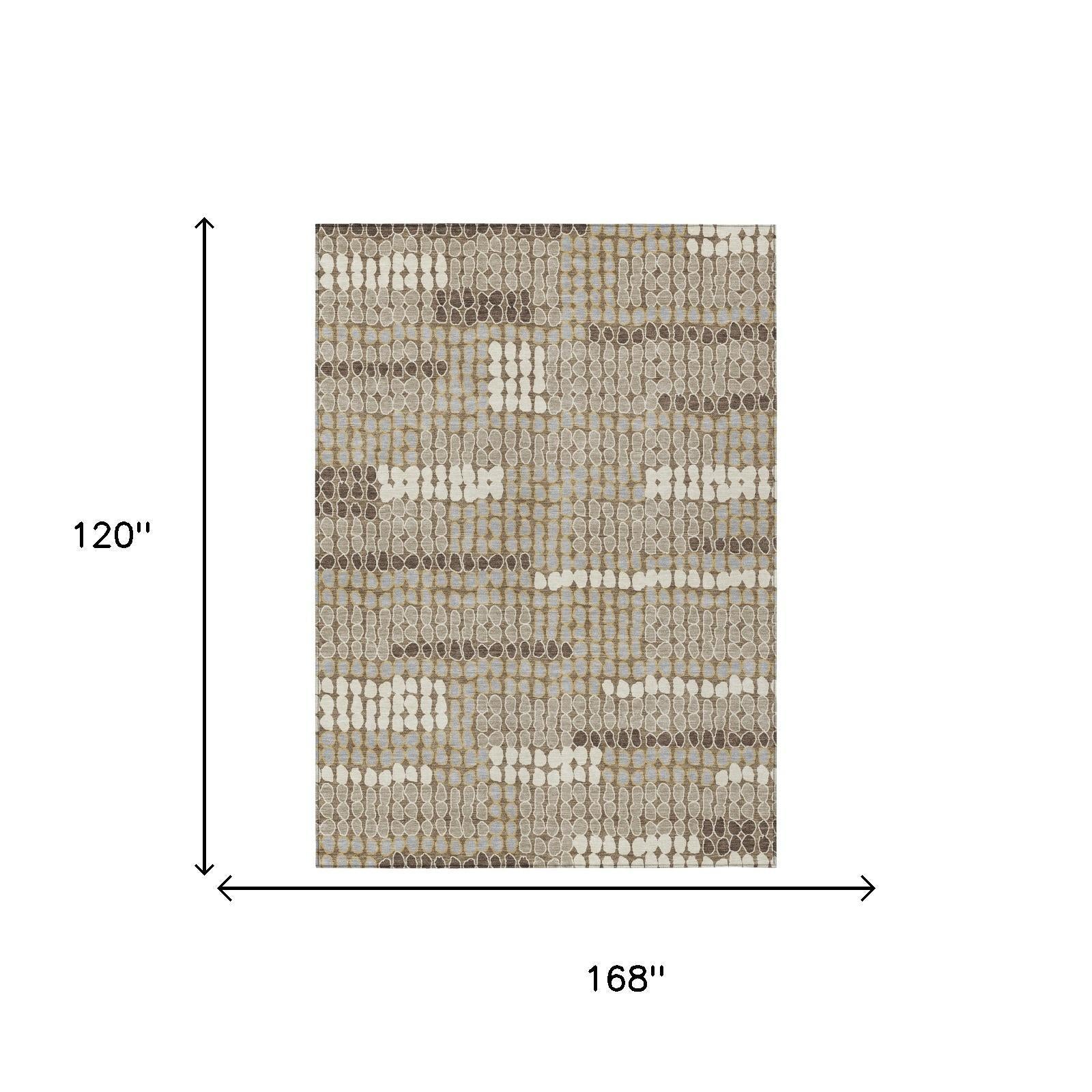 10' X 14' Brown And Beige Geometric Washable Indoor Outdoor Area Rug Homeroots Outdoor