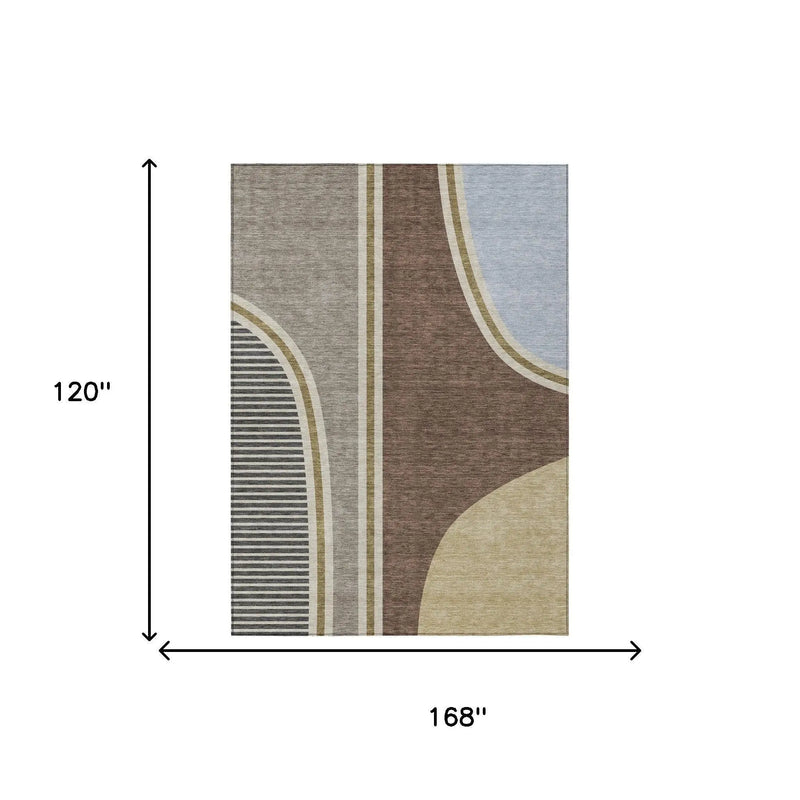 10' X 14' Brown And Beige Geometric Washable Indoor Outdoor Area Rug Homeroots Outdoor