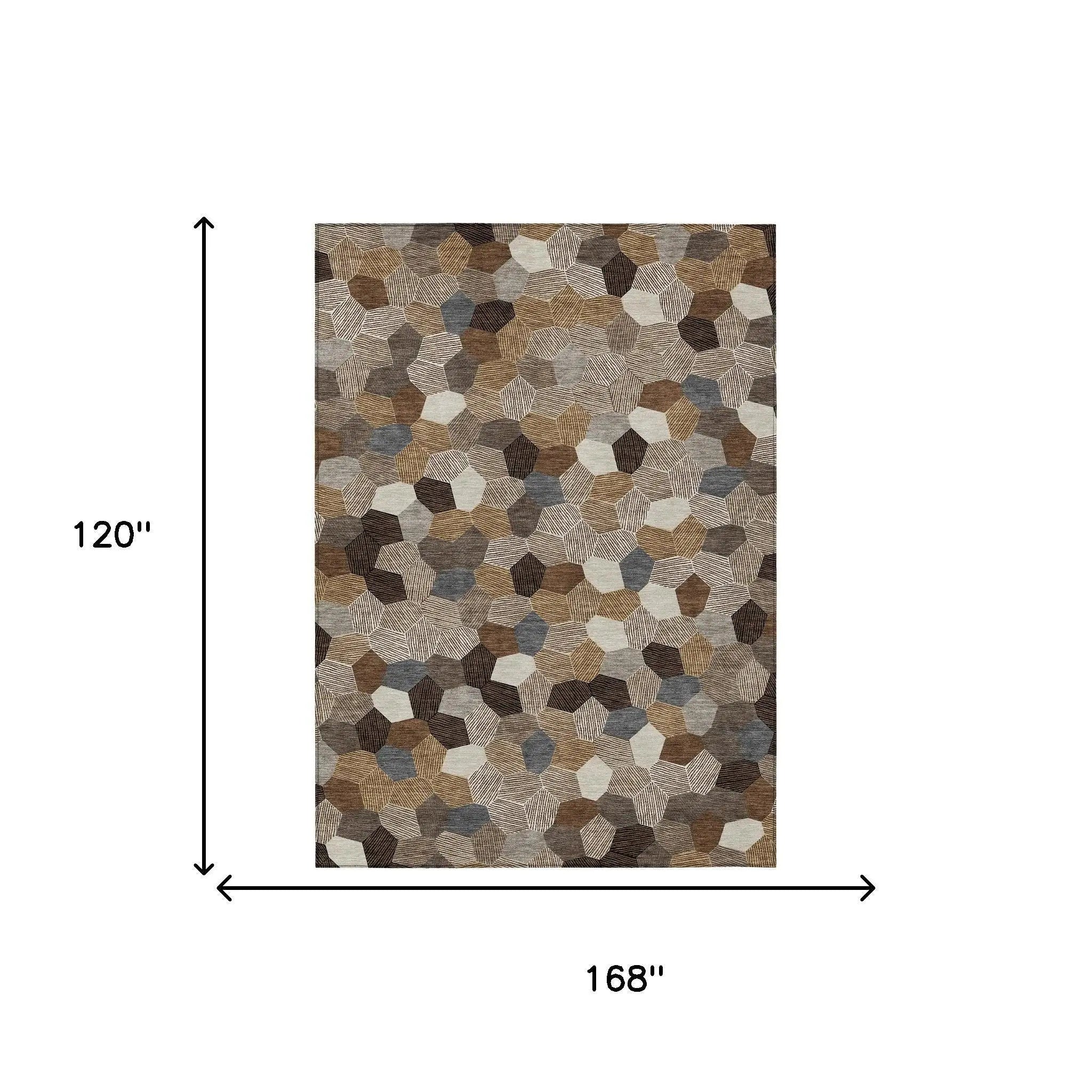 10' X 14' Brown And Beige Geometric Washable Indoor Outdoor Area Rug Homeroots Outdoor