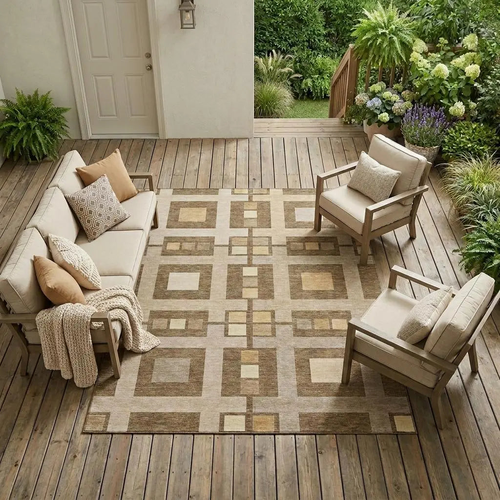 10' X 14' Brown And Beige Geometric Washable Indoor Outdoor Area Rug Homeroots Outdoor