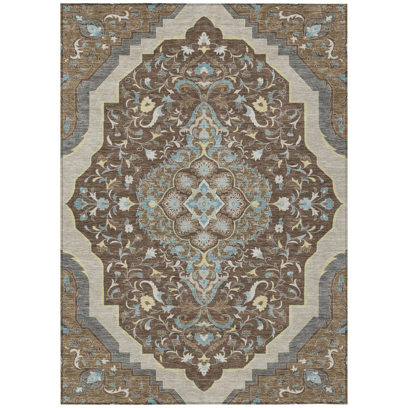 10' X 14' Brown And Beige Medallion Washable Indoor Outdoor Area Rug Homeroots Outdoor