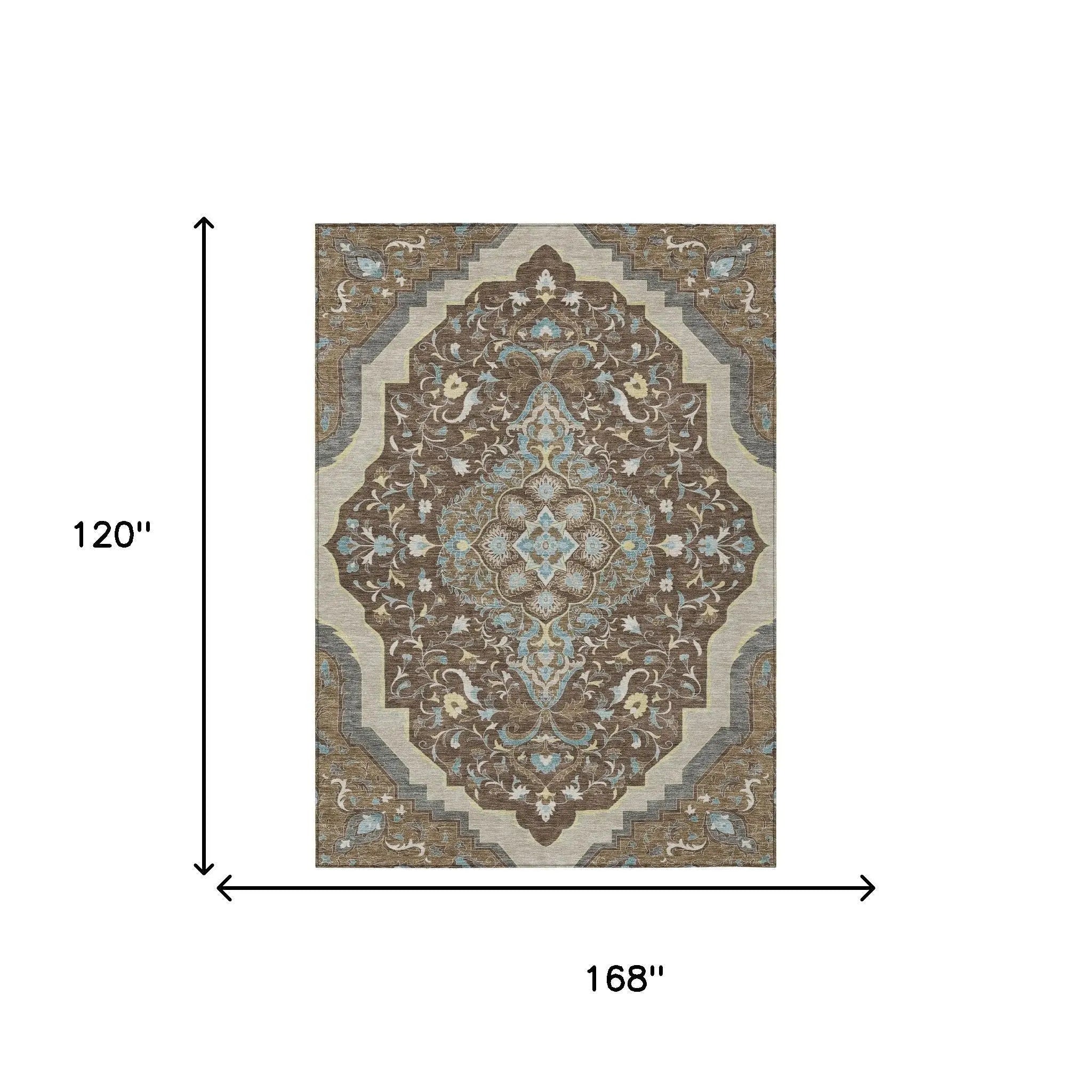 10' X 14' Brown And Beige Medallion Washable Indoor Outdoor Area Rug Homeroots Outdoor