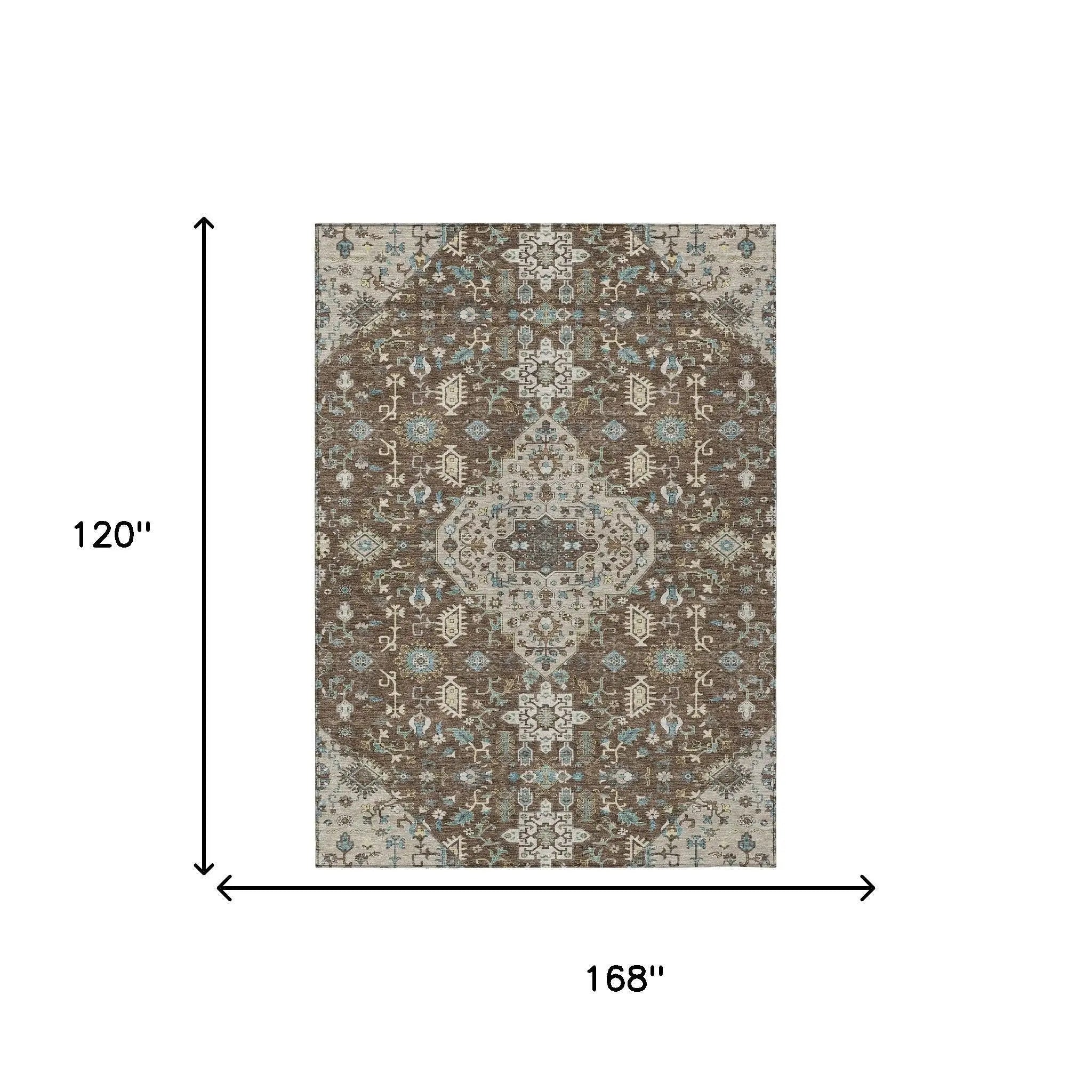 10' X 14' Brown And Beige Medallion Washable Indoor Outdoor Area Rug Homeroots Outdoor