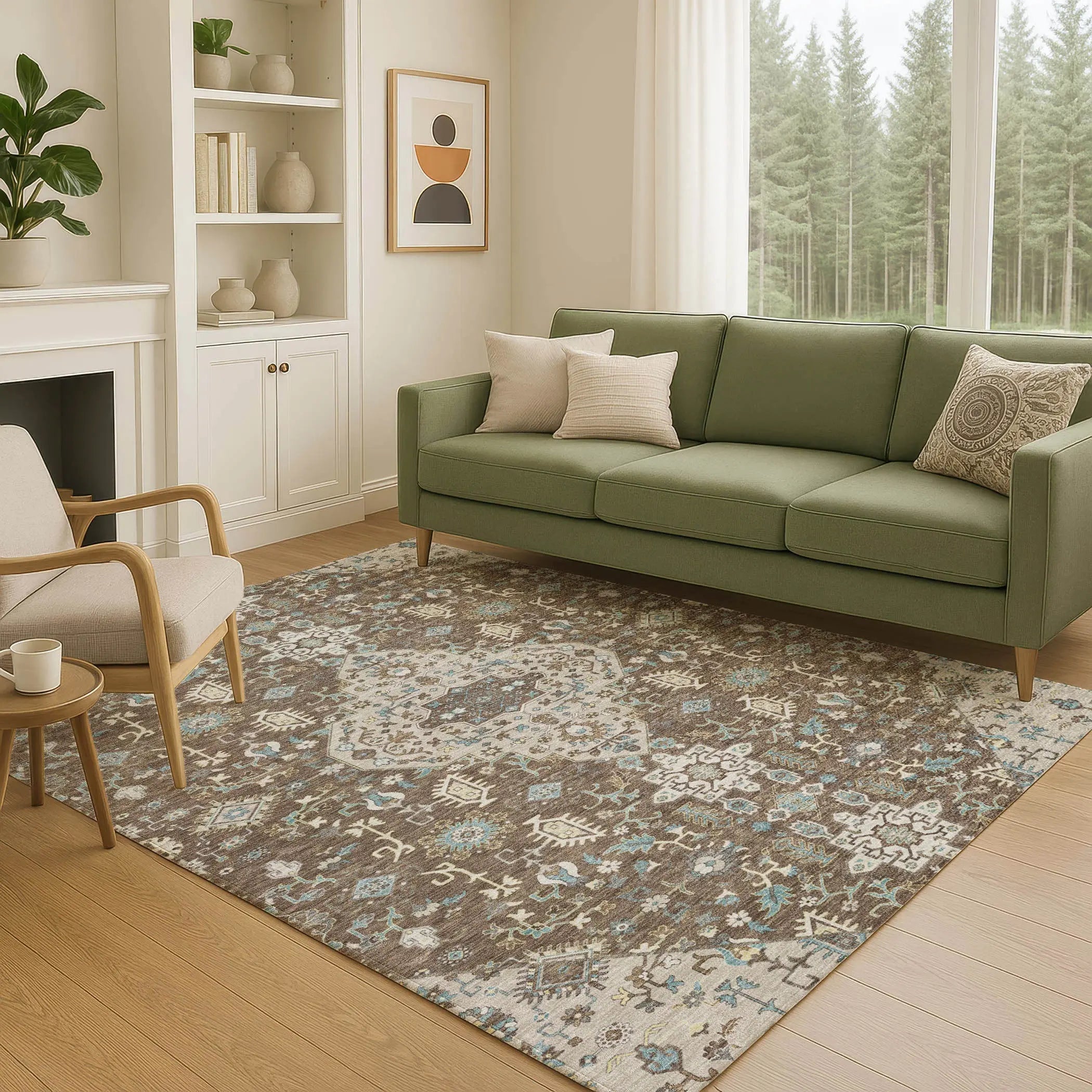 10' X 14' Brown And Beige Medallion Washable Indoor Outdoor Area Rug Homeroots Outdoor