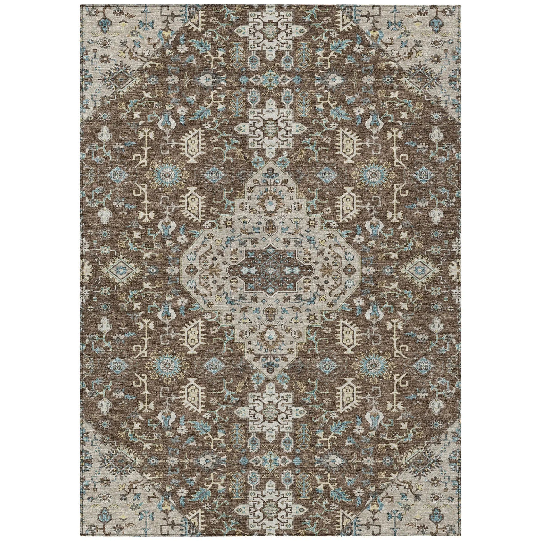 10' X 14' Brown And Beige Medallion Washable Indoor Outdoor Area Rug Homeroots Outdoor