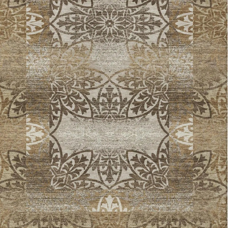 10' X 14' Brown And Beige Oriental Washable Indoor Outdoor Area Rug Homeroots Outdoor
