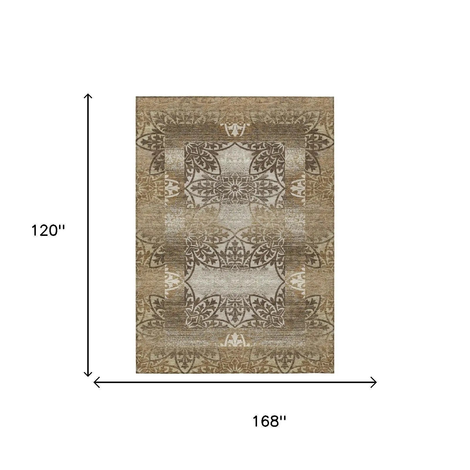 10' X 14' Brown And Beige Oriental Washable Indoor Outdoor Area Rug Homeroots Outdoor