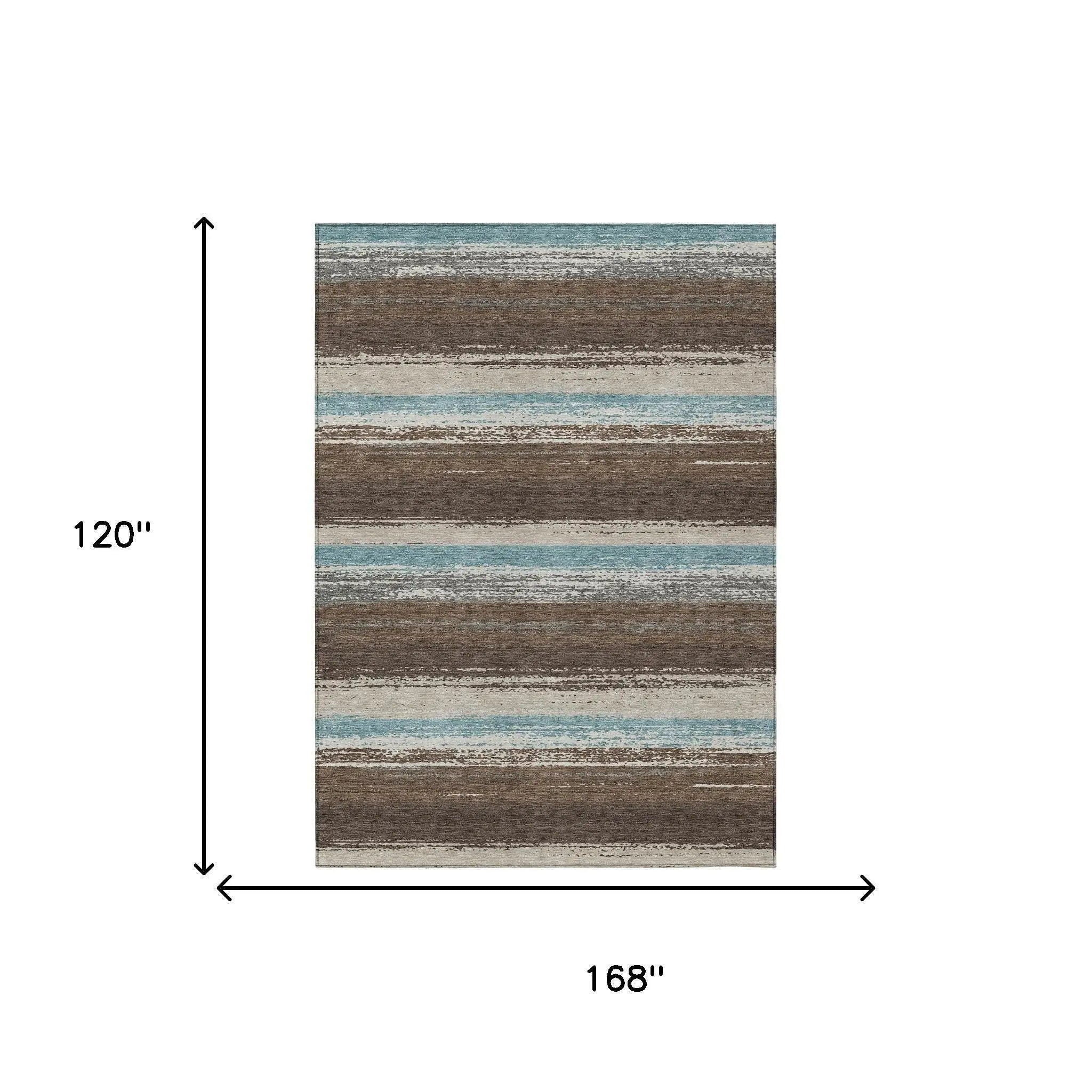 10' X 14' Brown And Beige Striped Washable Indoor Outdoor Area Rug Homeroots Outdoor