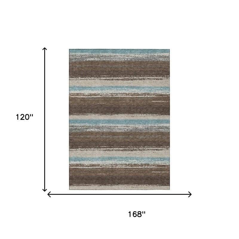 10' X 14' Brown And Beige Striped Washable Indoor Outdoor Area Rug Homeroots Outdoor