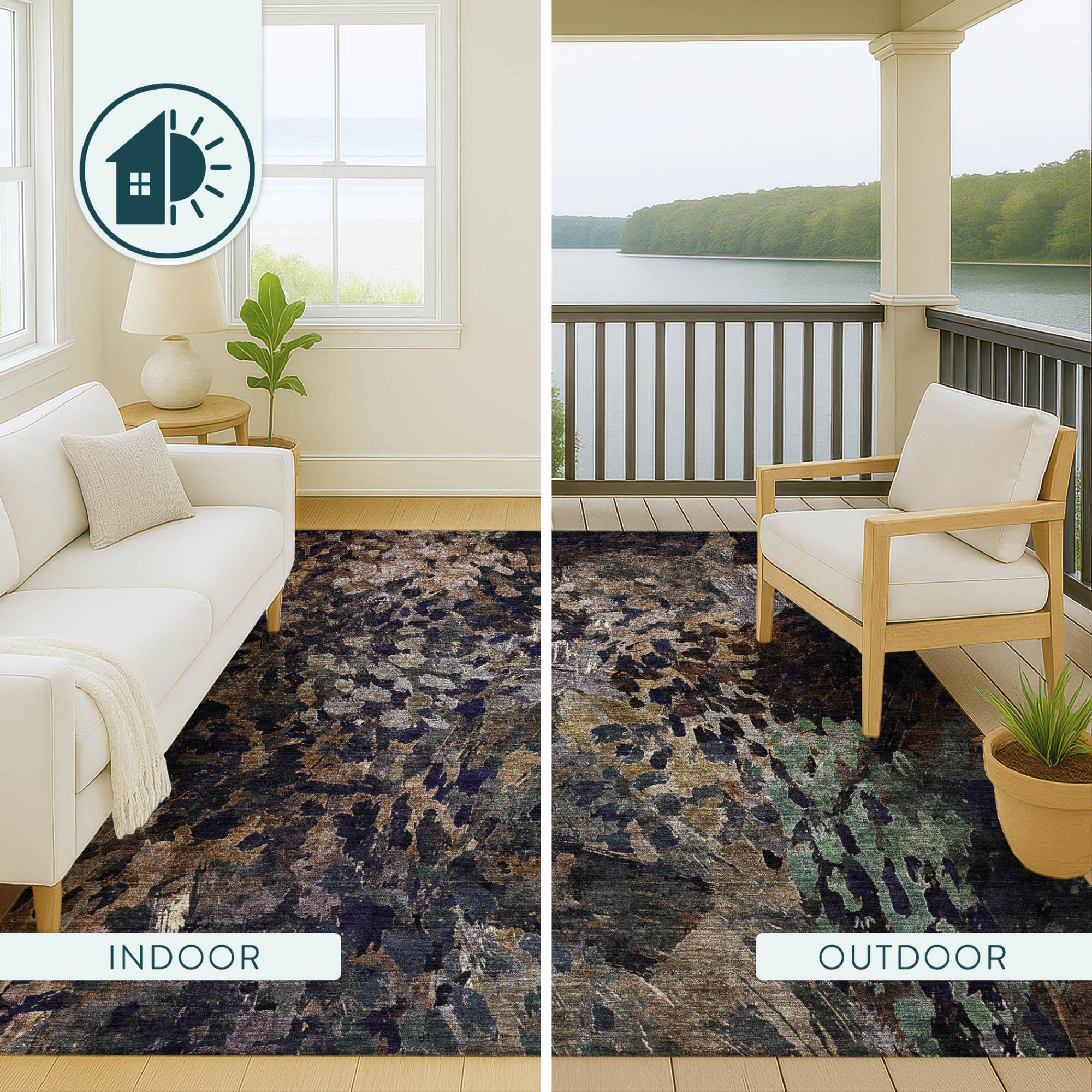 10' X 14' Brown And Black Abstract Washable Indoor Outdoor Area Rug Homeroots Outdoor
