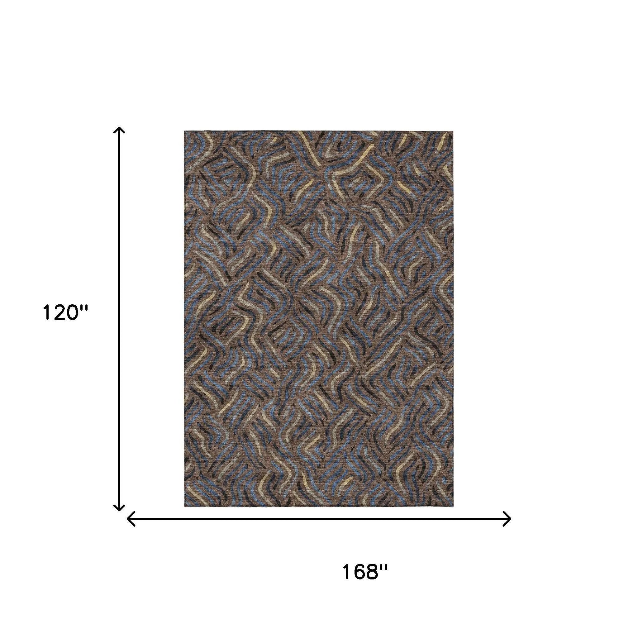 10' X 14' Brown And Black Abstract Washable Indoor Outdoor Area Rug Homeroots Outdoor