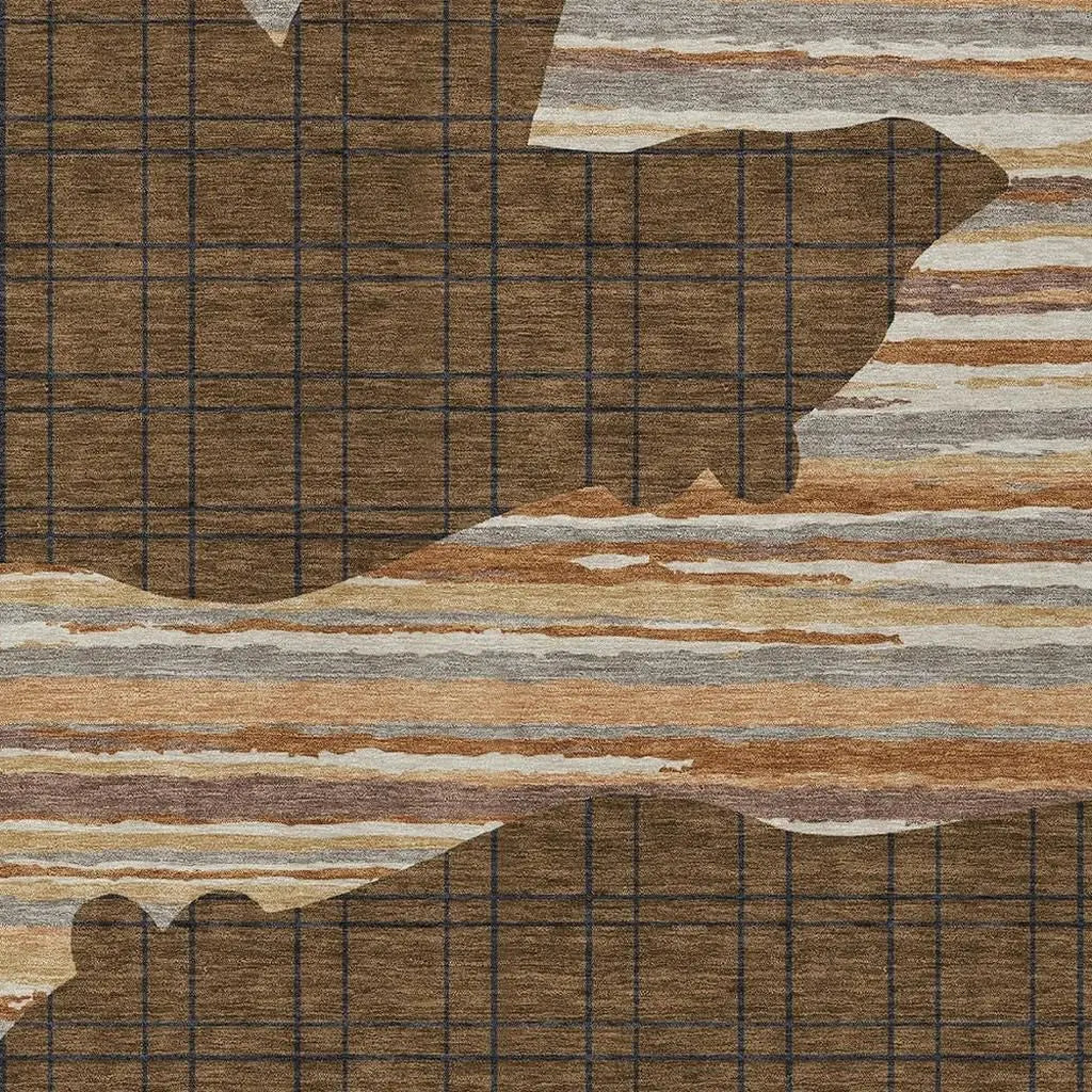 10' X 14' Brown And Black Abstract Washable Indoor Outdoor Area Rug Homeroots Outdoor