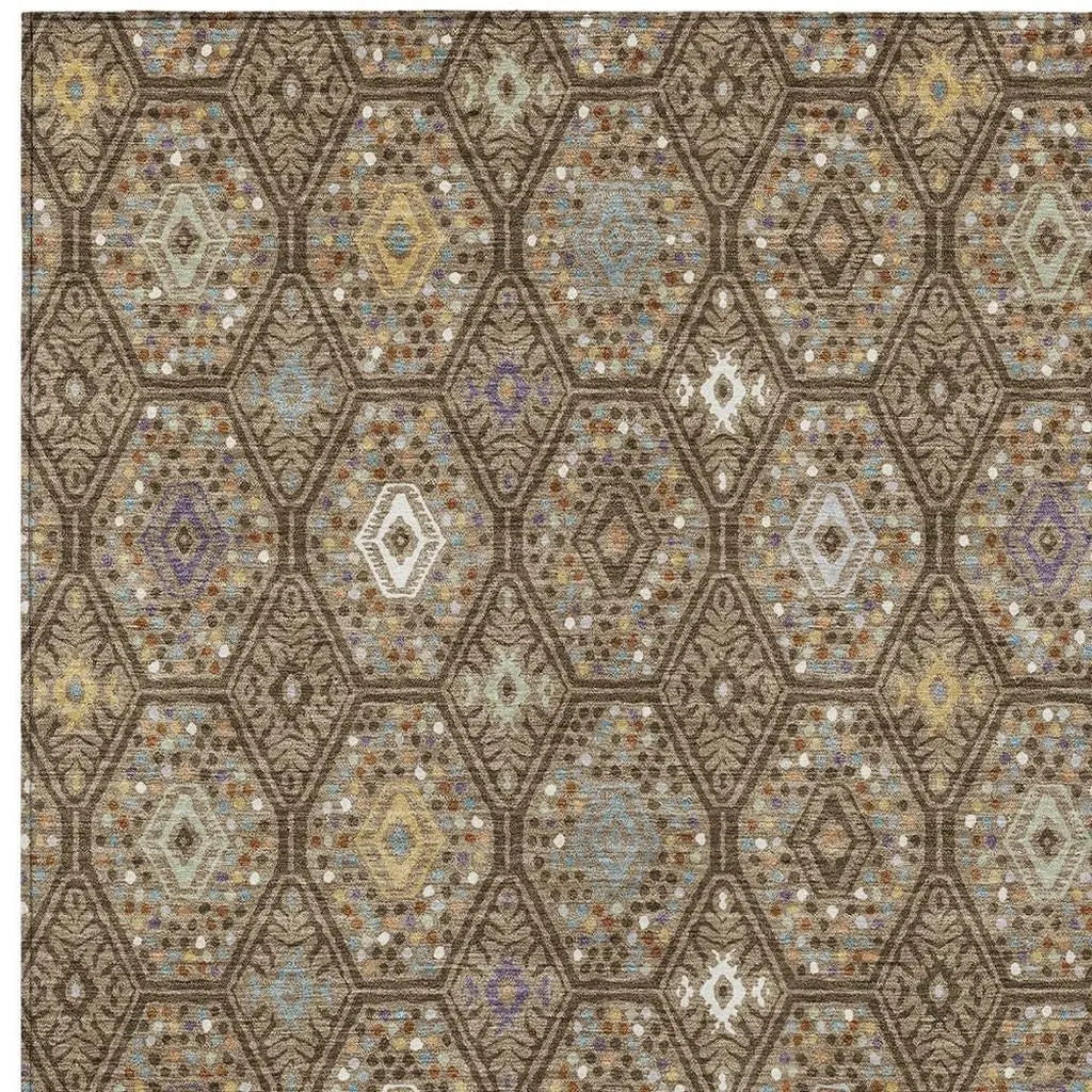 10' X 14' Brown And Chocolate Geometric Washable Indoor Outdoor Area Rug Homeroots Outdoor