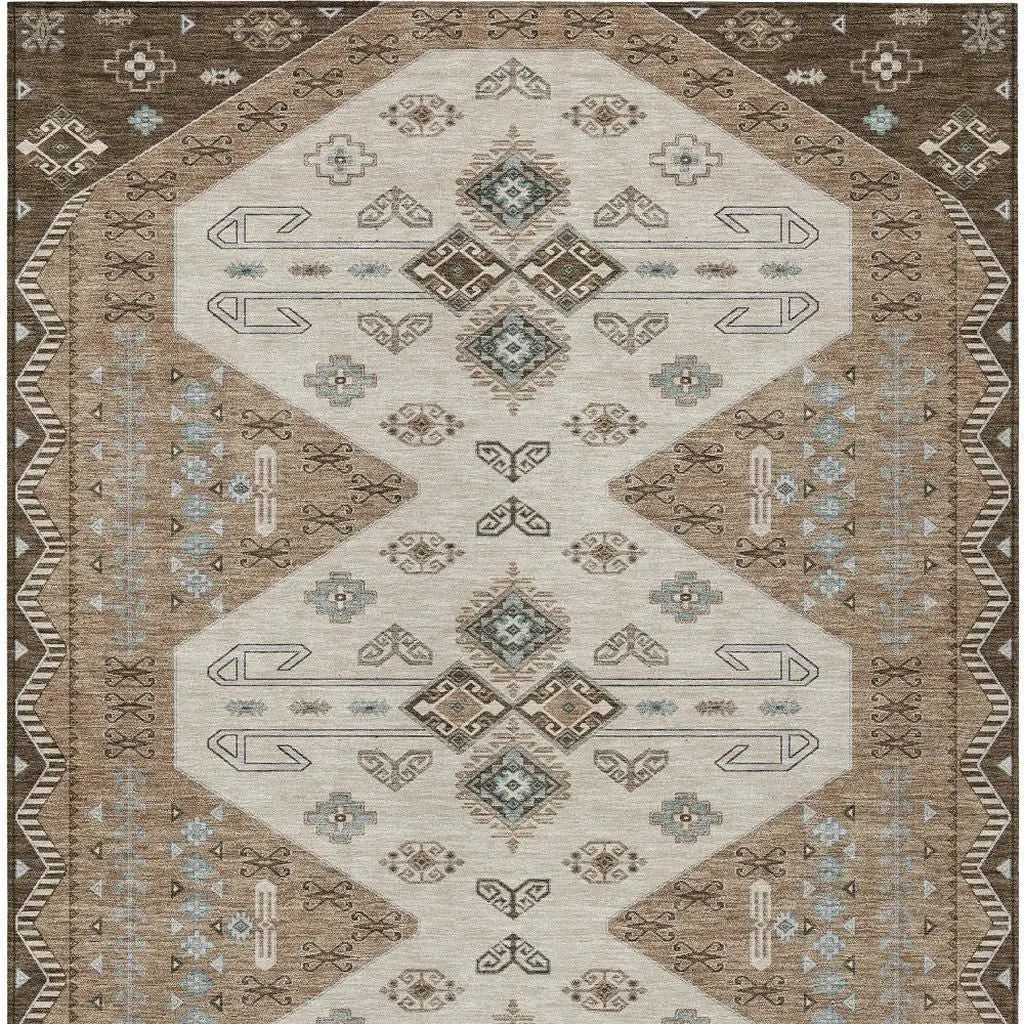 10' X 14' Brown And Chocolate Geometric Washable Indoor Outdoor Area Rug Homeroots Outdoor