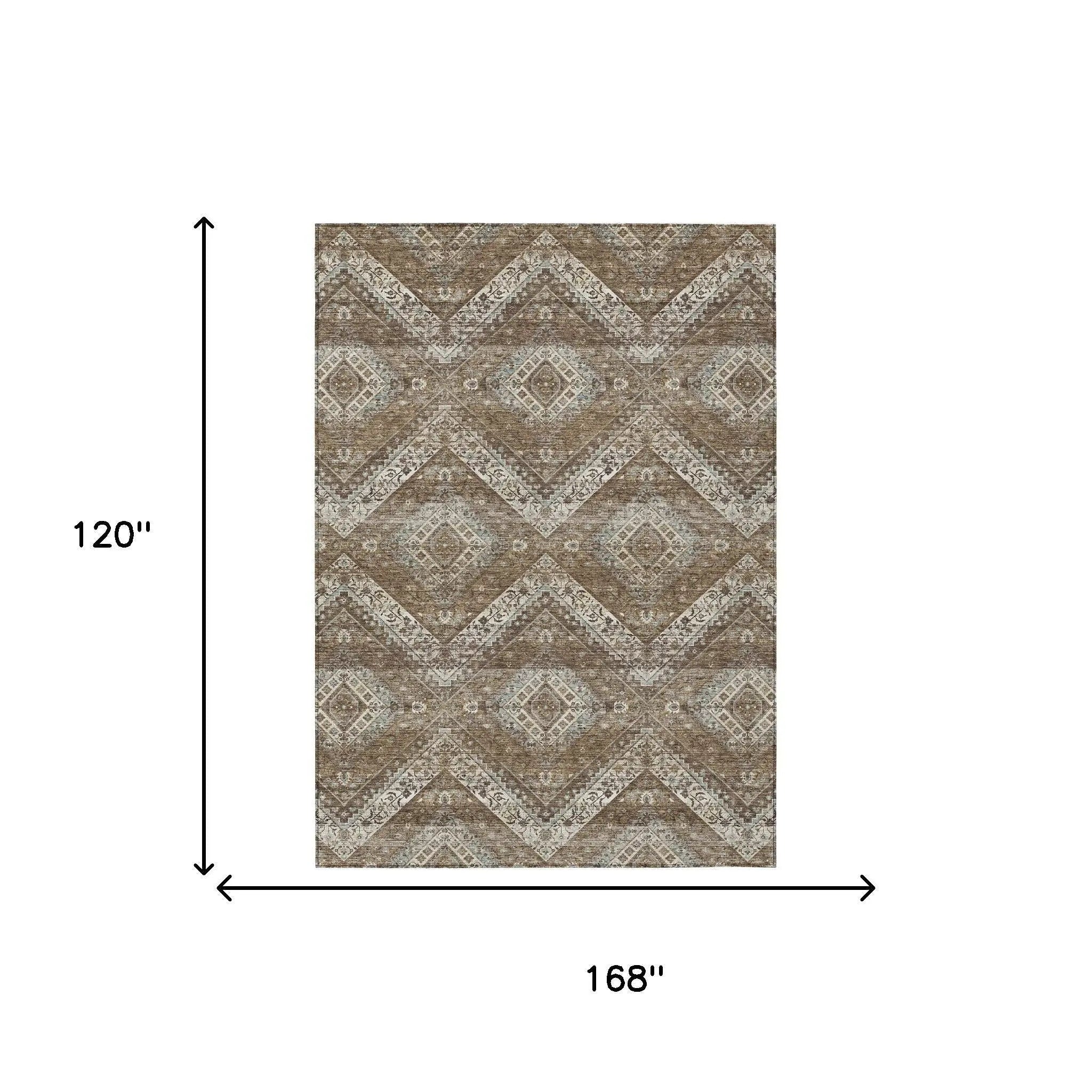 10' X 14' Brown And Chocolate Tribal Washable Indoor Outdoor Area Rug Homeroots Outdoor