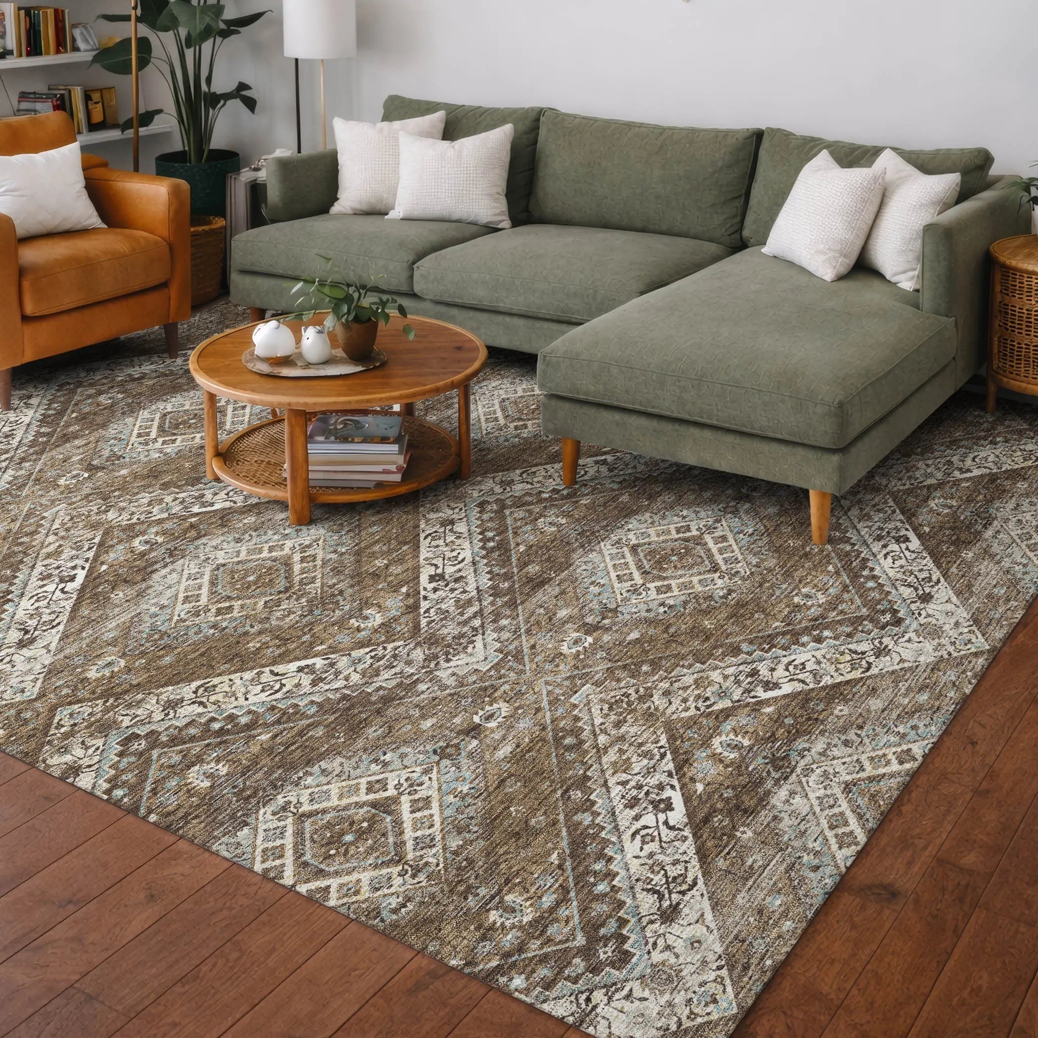 10' X 14' Brown And Chocolate Tribal Washable Indoor Outdoor Area Rug Homeroots Outdoor