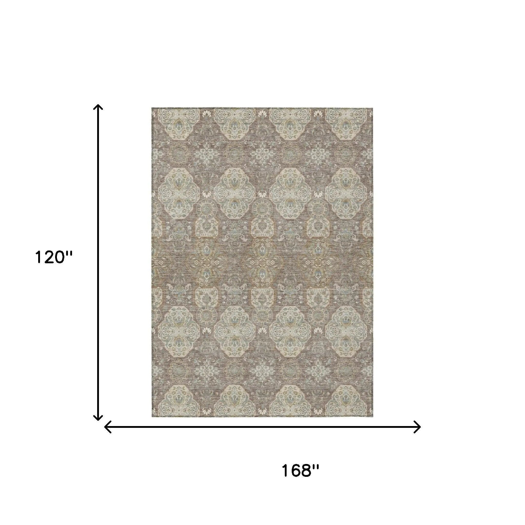 10' X 14' Brown And Copper Floral Washable Indoor Outdoor Area Rug Homeroots Outdoor